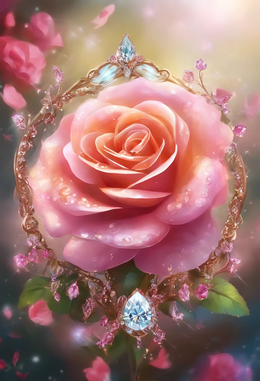 Diamond rose flower,Dazzling,Gorgeous,The ultimate beauty,Solemn atmosphere,Masterpiece.