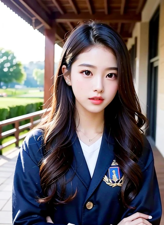 highest quality, masterpiece: 1.4, Raw photo: 1.2, 8k, best image quality, highest resolution, Photorealistic: 1.4, Beautiful face in every detail, realistic, the most beautiful woman: 1.4, the finest woman: 1.4, high school girl, small face, long hair, straight hair, high school girl uniform, The prettiest girl, The queen bee: 1.4, The cutest girl, She's Out of my league, the most beautiful girl in school: 1.4, country road: 1.3, Luxury woman: 1.3, school queen: 1.4