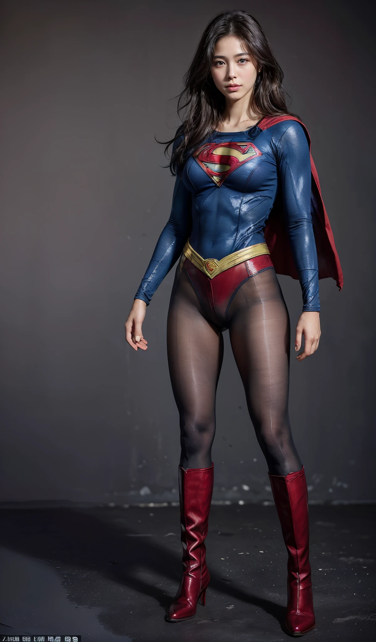 No background、(((Beautiful legs in black tights.)))、(((Legally express the beauty of your smile)))、((((Make the most of your original images)))、(((Body-hugging Supergirl costume)))、(((Supergirl Costume)))、(((Beautiful short hair)))、(((She is winking cutely.)))、(((Please wear black tights....、Wear red boots)))、((Best image quality、8k))、((highest quality、8k、masterpiece:1.3))、(((Preserve background )))、Sharp focus:1.2、Beautiful woman with perfect figure:1.4、Slim Abs:1.2、Wet body:1.5、Highly detailed face and skin texture、8k