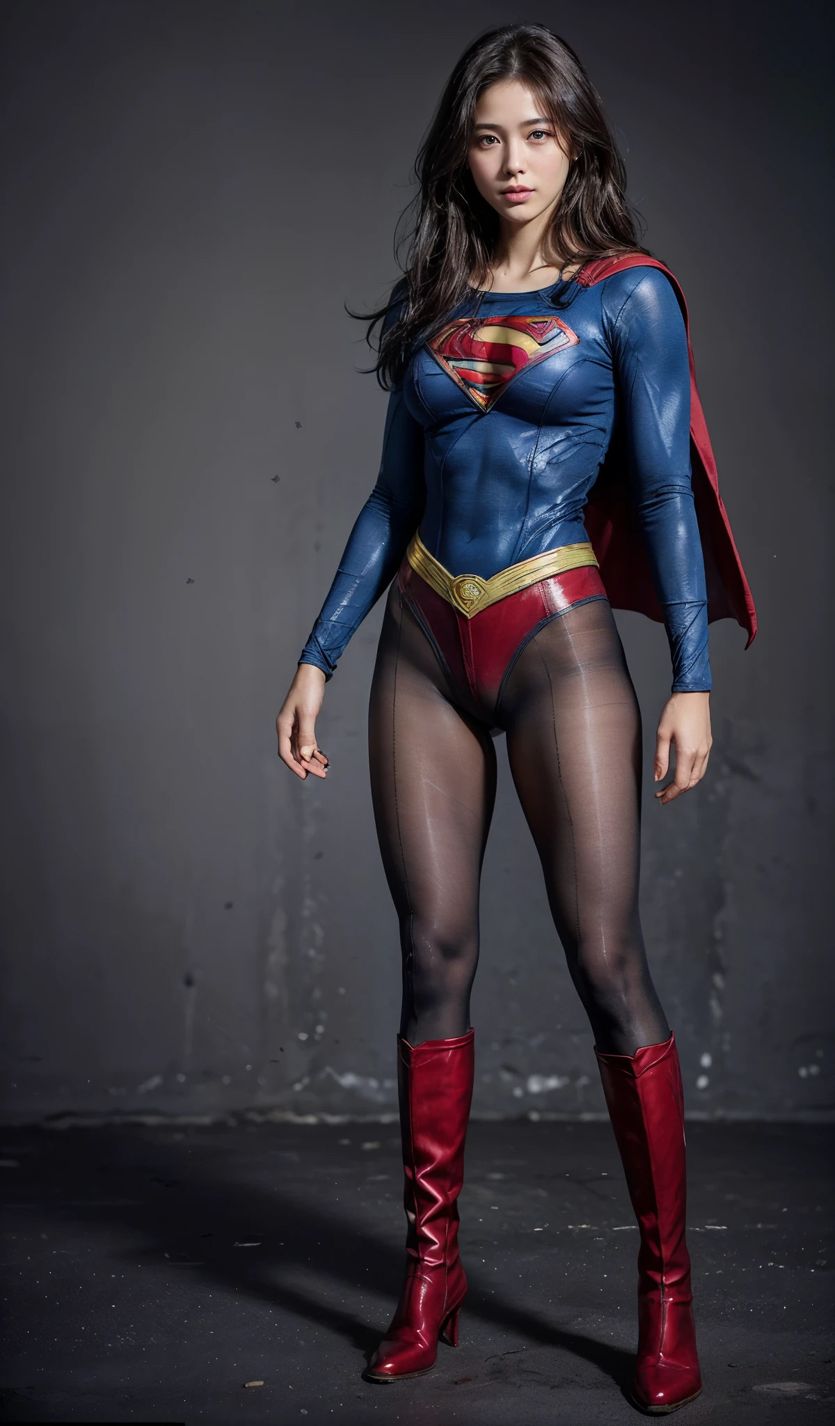 No background、(((Beautiful legs in black tights.)))、(((Legally express the beauty of your smile)))、((((Make the most of your original images)))、(((Body-hugging Supergirl costume)))、(((Supergirl Costume)))、(((Beautiful short hair)))、(((She is winking cutely.)))、(((Please wear black tights....、Wear red boots)))、((Best image quality、8k))、((highest quality、8k、masterpiece:1.3))、(((Preserve background )))、Sharp focus:1.2、Beautiful woman with perfect figure:1.4、Slim Abs:1.2、Wet body:1.5、Highly detailed face and skin texture、8k