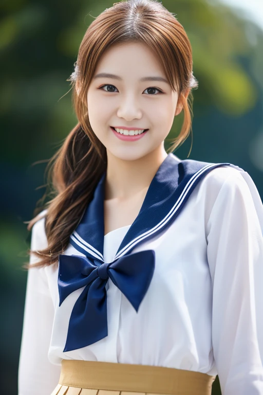 (masterpiece:1.3), (8K, Photoreal, Raw photo, best image quality: 1.4), Japanese college girl、clear, Idol style、(random hairstyle:1.2)、super detail face、pay attention to details、double eyelid、chest to chest、sharp focus:1.2、Beautiful woman:1.4、((whole body)), ((white shirt, sailor , navy pleated skirt:1.2)), highest quality、masterpiece、超A high resolution、(Photoreal:1.4)、Highly detailed and professional illuminated smile、random costume、random environment