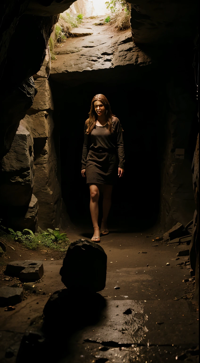 Woman Realism background caverns