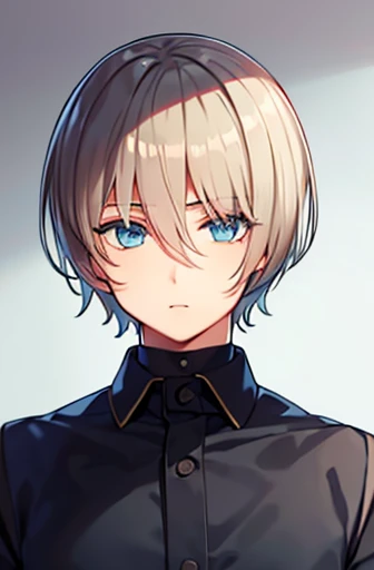 masterpiece, best quality, ultra-detailed,1boy,short hair, ashen hair, light blue eyes,16 years old,black outfit, (extremely detailed head:1.0), (extremely detailed face:1.0), (extremely detailed hair:1.0)