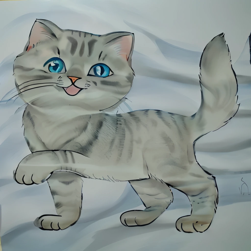 drawing of a cat with blue eyes and tongue sticking out, pintura de um gato, a pintura de um gato, in a pintura de um gato, inspirado em Louis Wain, anthropomorphic cat, ready anthropomorphic, inspirado em George Wyllie, powder Nándor Katona, um gato fofo, desenho de gato, illustration of a cat