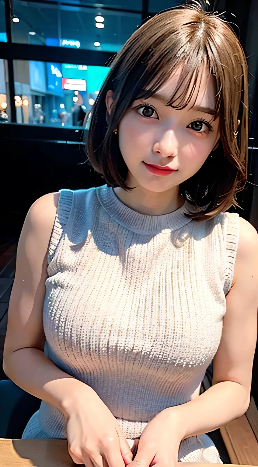 (8k, RAW Photos:1.2),Detailed face and eyes,最high quality, 超A high resolution, Very detailed ,Intricate details ,Tabletop ,pretty girl , Soft cinematic light, Hyper Detail,Sharp focus, high quality,Blonde, Bobcut,  outside, knit, mini skirt, panties, Peeking from below