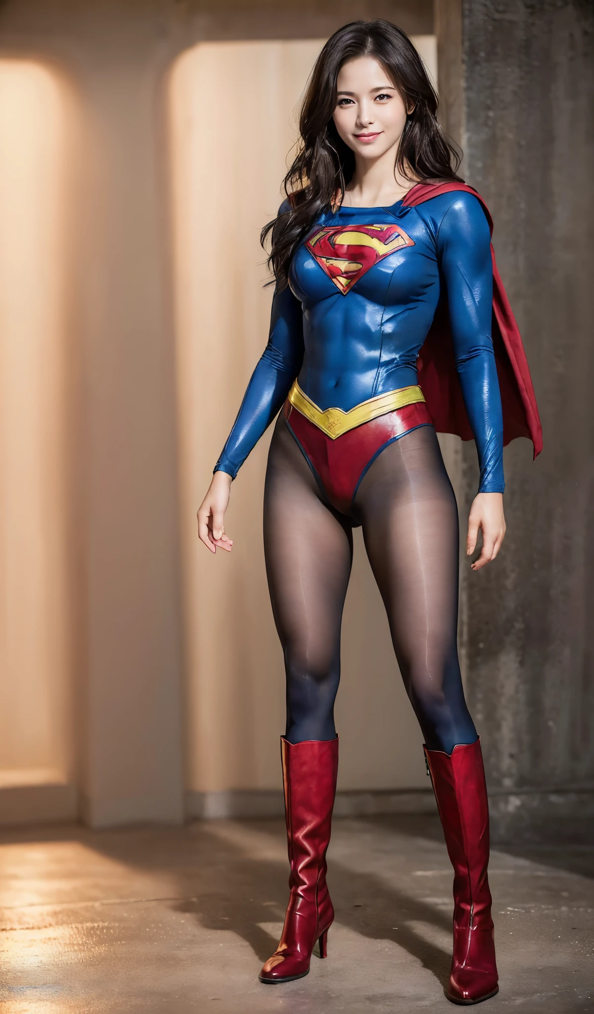 No background、(((Beautiful legs in black tights.)))、(((Legally express the beauty of your smile)))、((((Make the most of your original images)))、(((Body-hugging Supergirl costume)))、(((Supergirl Costume)))、(((Beautiful short hair)))、(((She is winking cutely.)))、(((Please wear black tights....、Wear red boots)))、((Best image quality、8k))、((highest quality、8k、masterpiece:1.3))、(((Preserve background )))、Sharp focus:1.2、Beautiful woman with perfect figure:1.4、Slim Abs:1.2、Wet body:1.5、Highly detailed face and skin texture、8k
