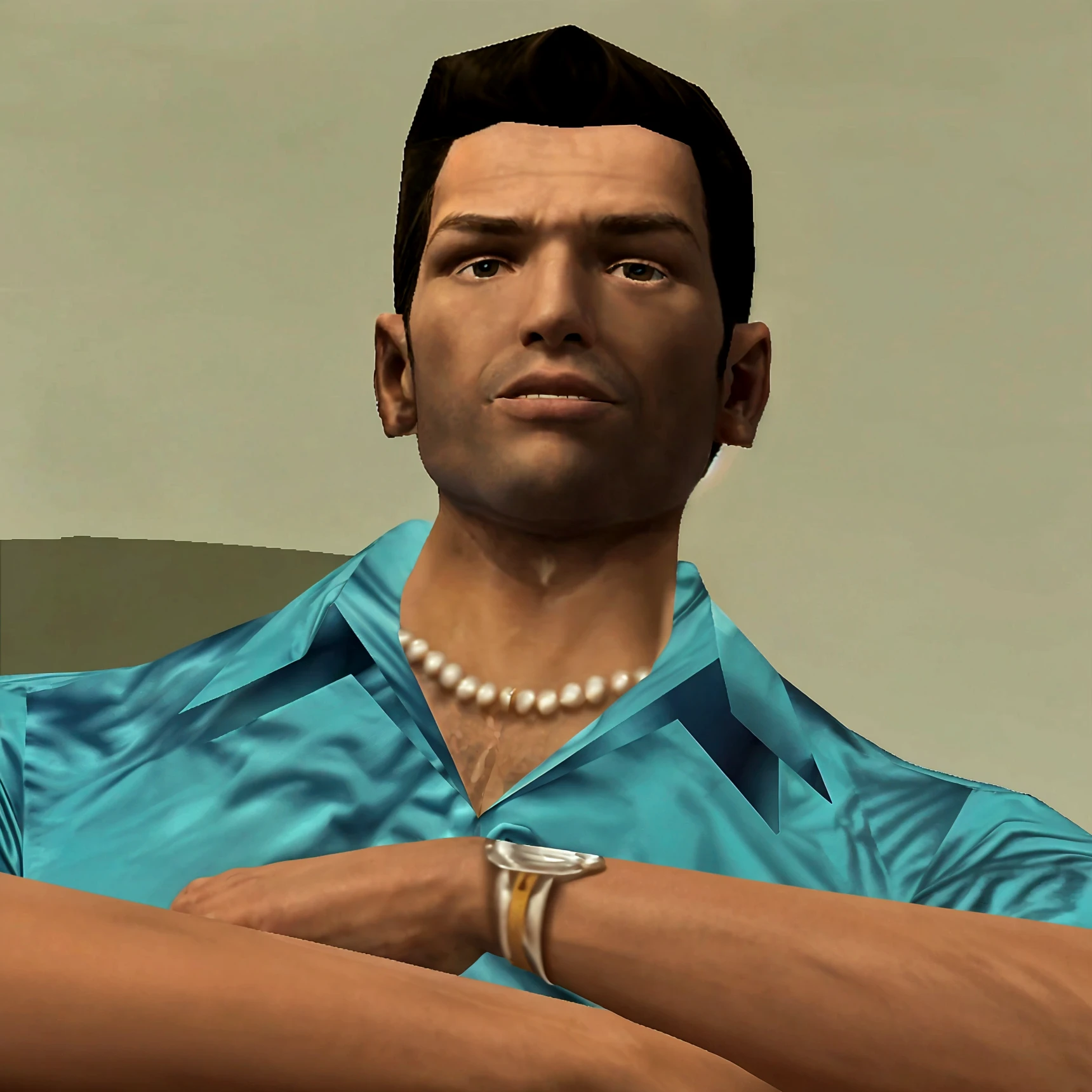 <lora:Baldur's Gate 1 Portraits (1998):0.8> BALDUR'S GATE OFFICIAL PORTRAIT, CHARACTER, FANTASY_CHARACTER, <lora:Carl_aqua_teen_hunger_force_V10:0.9> athfcarl, solo, 1boy, male focus, tank top, facial hair, necklace, tattoo, jewelry, pants, sandals, white tank top, blue pants