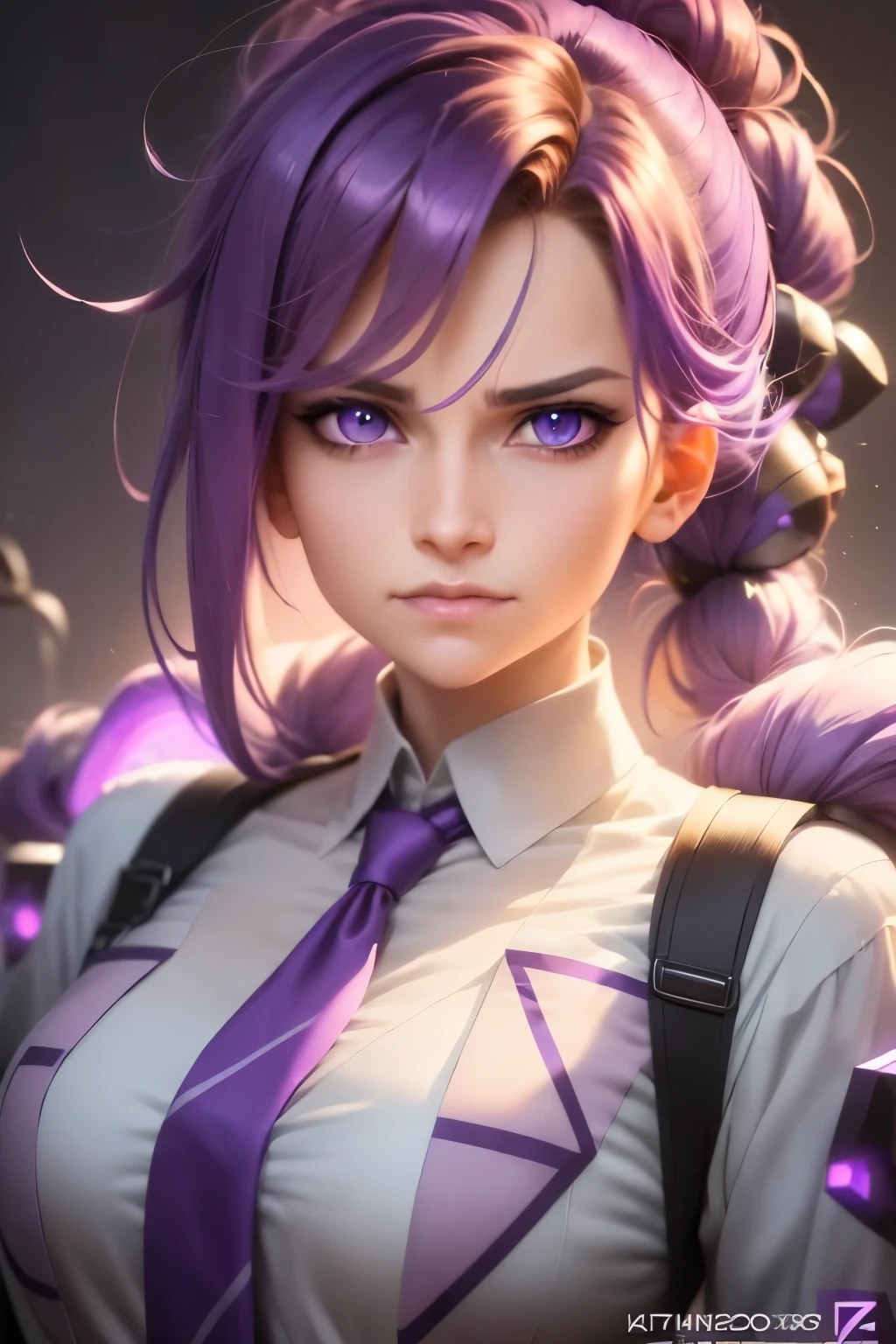 a close up of a person with purple hair and a purple tie, stylized anime, anime moe artstyle, katana zero video game character, anime girl of the future, portrait anime space cadet girl, portrait knights of zodiac girl, close up of a young anime girl, anime stylized, with glowing purple eyes, in an anime style, anime styled 3d