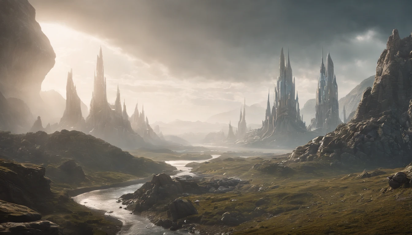 Urban complexes, science fiction landscape, surreal sci fi set design, sci-fiish landscape, concept art 8 k, sci-fiish landscape, sci-fiish landscape, Dystopian alien landscape, wide angle scifi landscape, science fiction digital art