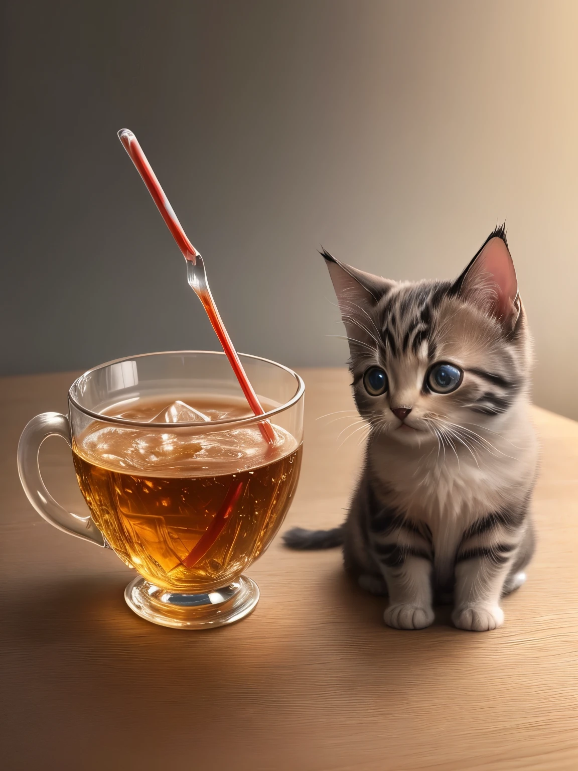 (highest quality,4K,8k,High resolution,masterpiece:1.2),Super detailed,(Realistic,Realistic,Photorealistic:1.37),Glass,Northern,South,Multiverse,Diverse landscapes,Natural Beauty,Glass職人技,Glass表面,Cute Teacup Mixed Breed Grey Kitten,Art Gallery、The cup is empty、Little kitten、Shake your head