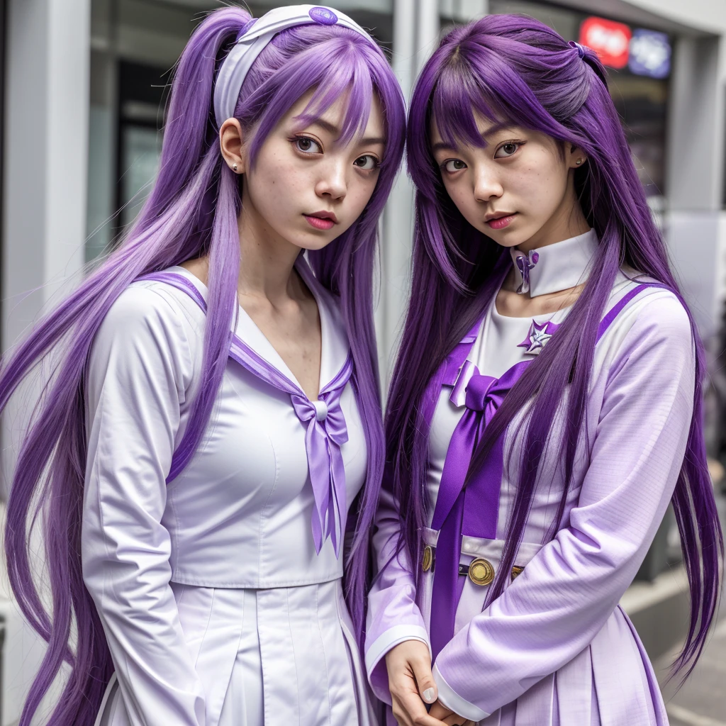 (Extreme complexity, two subjects)(subject 1: cryptic girl (CrptGrl), purple white gradient long hair, indifferent, kind, in her iconic outfit) and her companion Lisa (average Japanese woman, sailor scout outfit (small) looking embarrassed) examine a dragon's mouth and find a cavity
