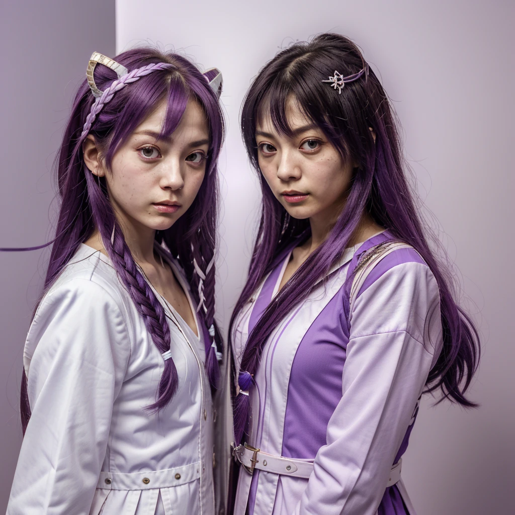 (Extreme complexity, two subjects)(subject 1: cryptic girl (CrptGrl), purple white gradient long hair, indifferent, kind, in her iconic outfit) and her companion Lisa (average Japanese woman, sailor scout outfit (small) looking embarrassed) examine a dragon's mouth and find a cavity