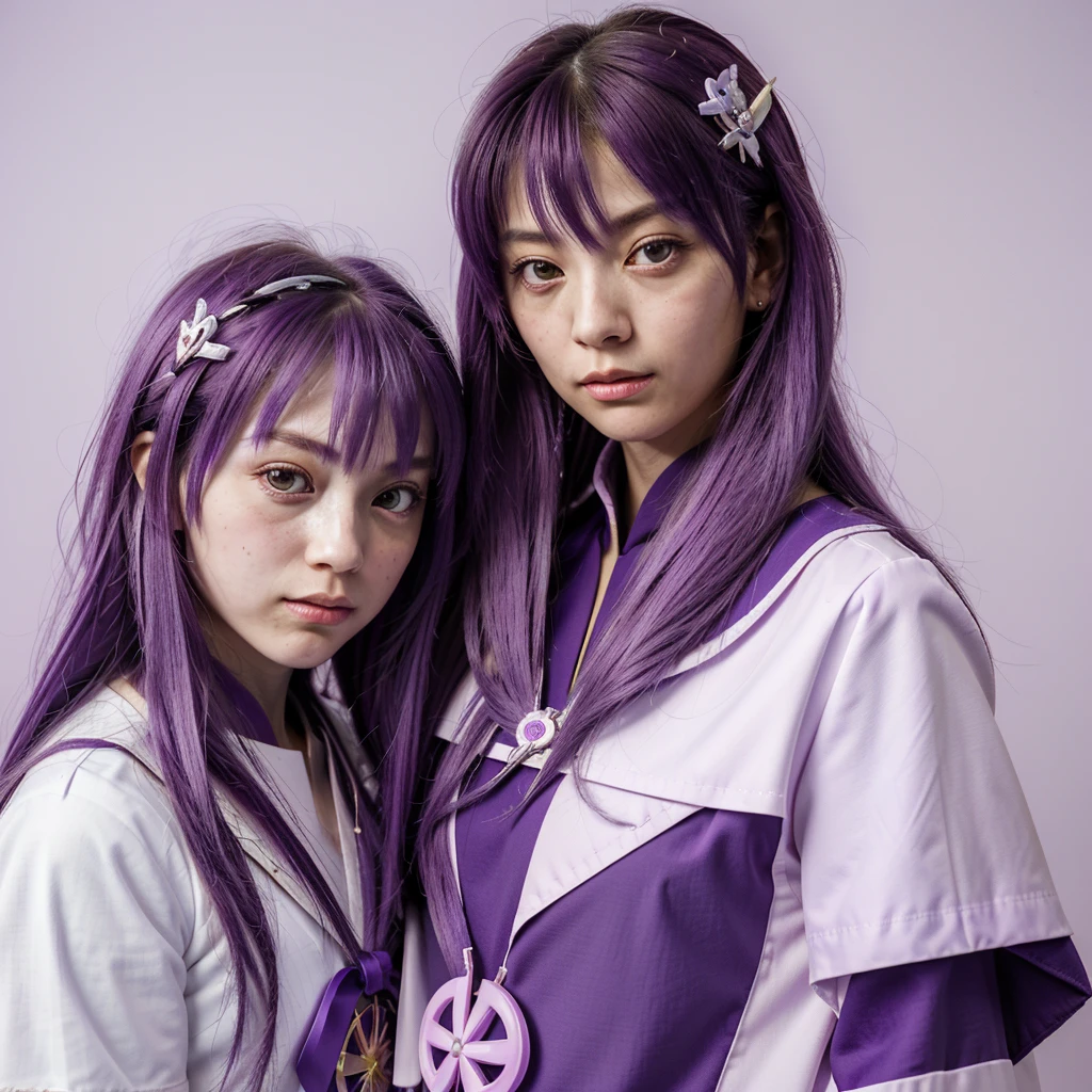 (Extreme complexity, two subjects)(subject 1: cryptic girl (CrptGrl), purple white gradient long hair, indifferent, kind, in her iconic outfit) and her companion Lisa (average Japanese woman, sailor scout outfit (small) looking embarrassed) examine a dragon's mouth and find a cavity