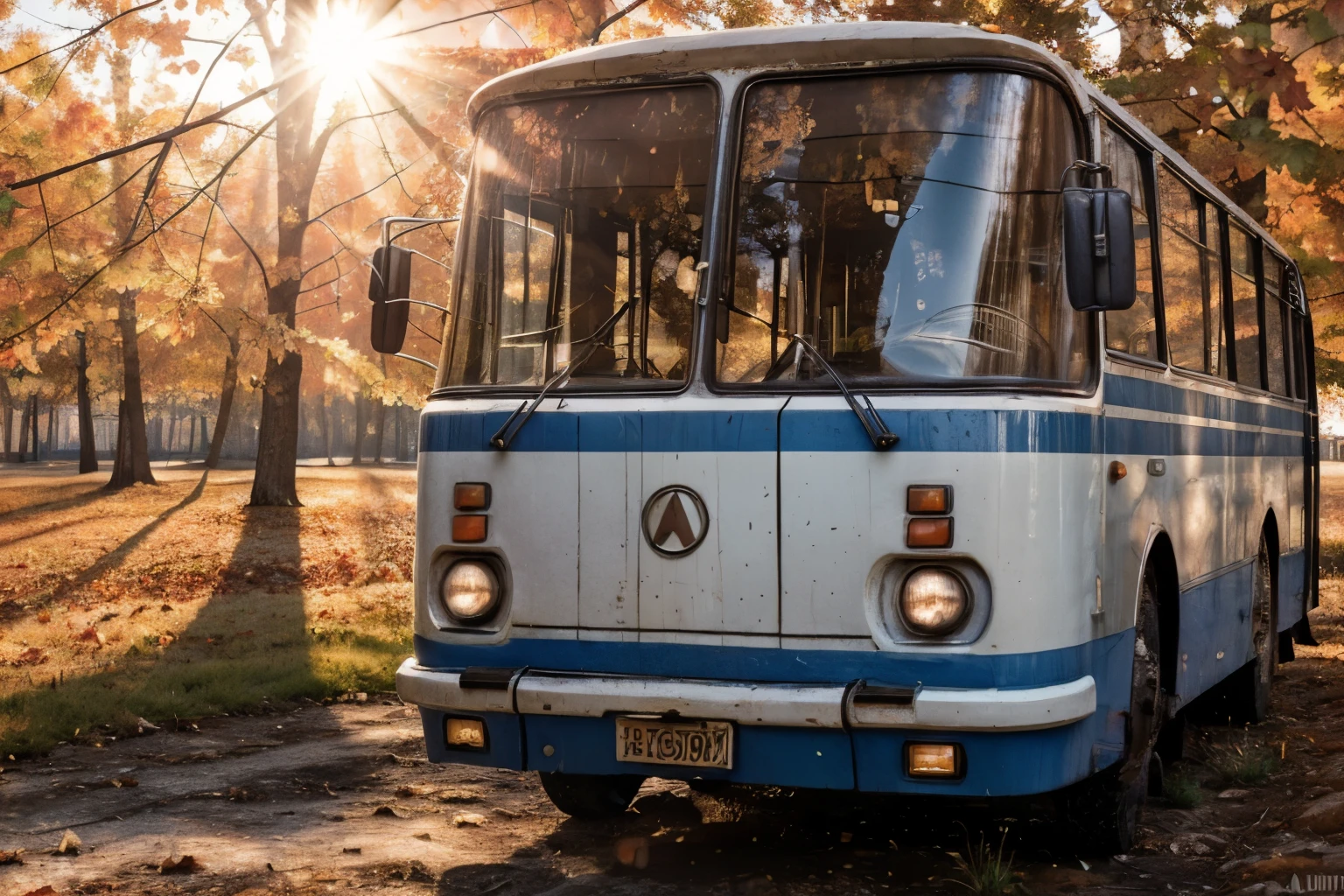 Photo RAW,(Gel 40BO,(autumn:1.3),(1980s:1.3),(Old Russia:1.2) landscape,(A quiet light blue bus is parked., Sunlit daisy field),sunlight,(Bokeh:1.3) dusty atmospheric haze, High quality material texture, Volume Texture, Coating Texture, metal texture, (Natural Color, Correct White Balance, Color Correction, Haze Removal,clarity)), masterpiece, Award-winning photography, Natural light, Perfect composition, High detail, Ultra-realistic,Lens flare,Timeless elegance, Classic tones, Sophisticated lighting, Depth of written boundary,Sharp focus, Dark Theme