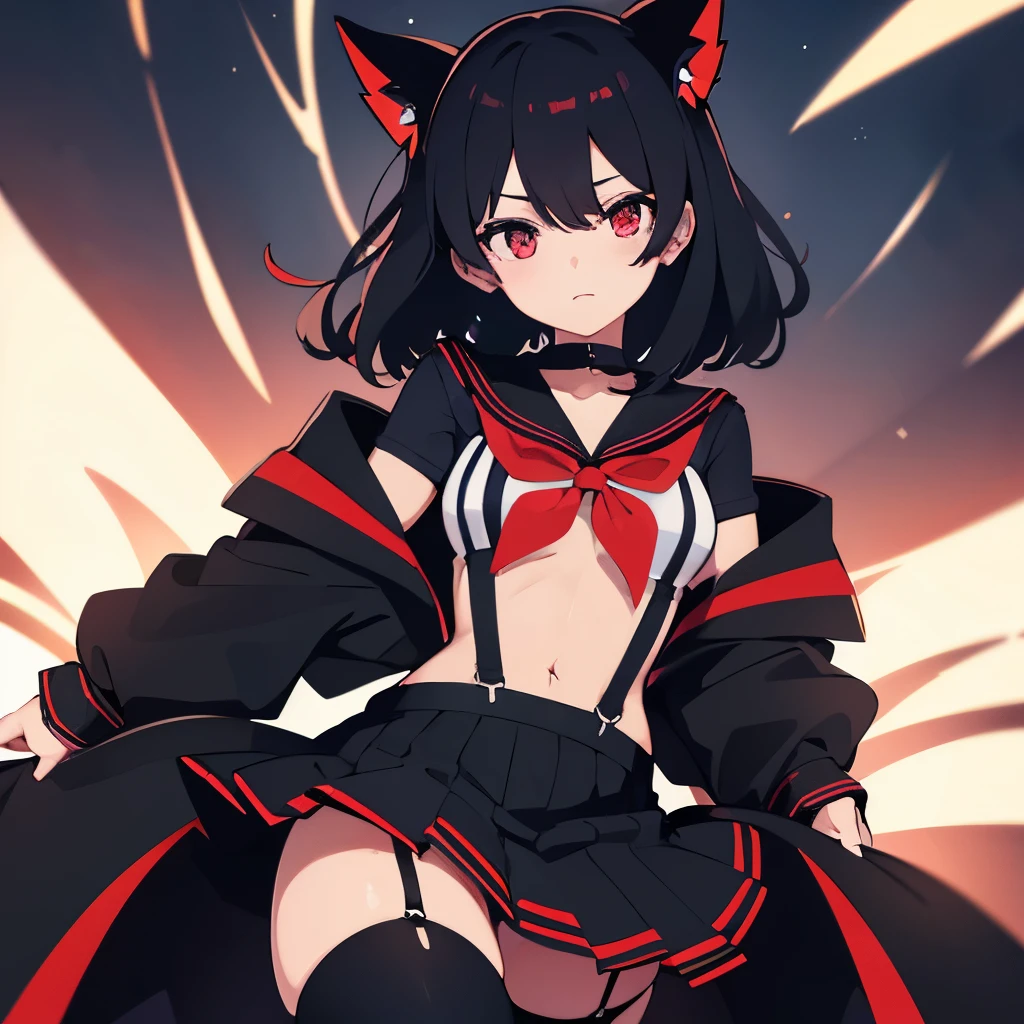 black top serafuku, suspender skirt, senketsu, suspender skirt, senketsu, revealing clothes, thighhighs, suspenders, skirt