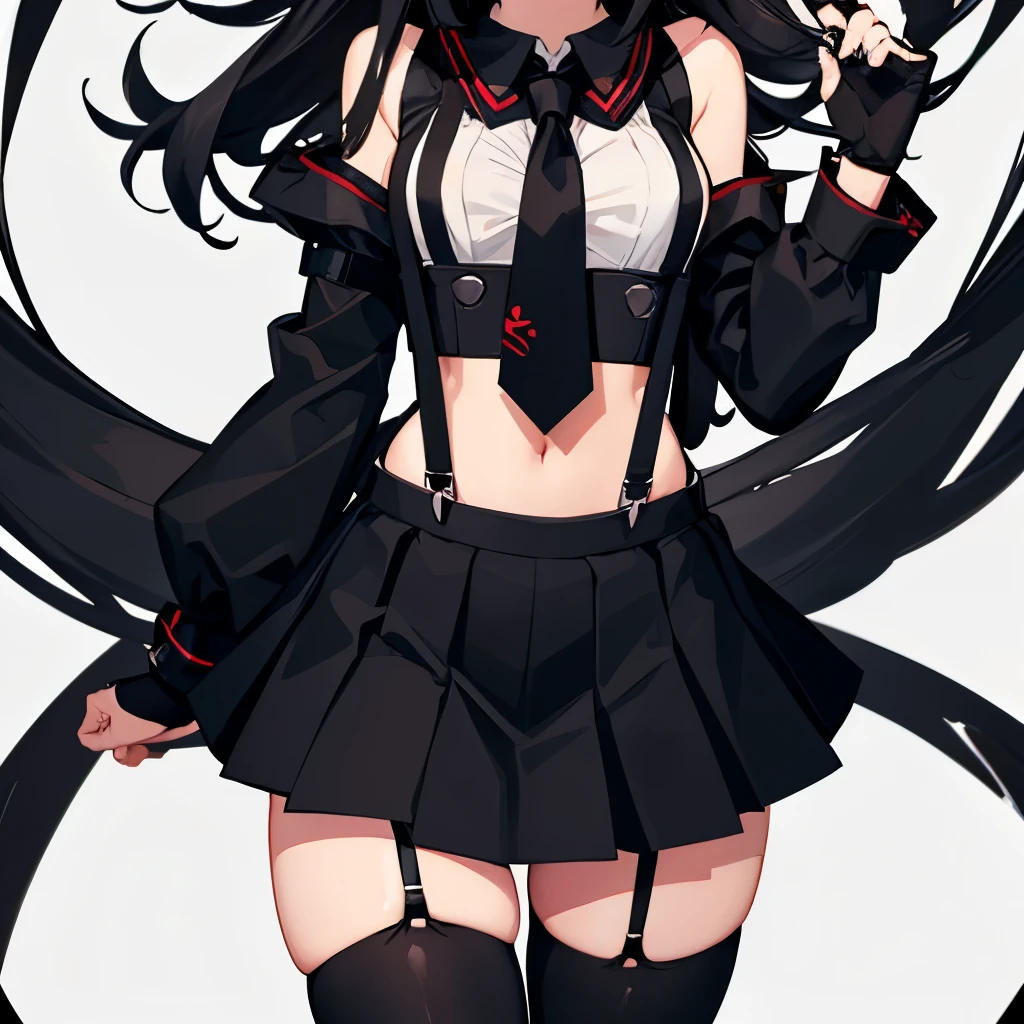 black top, black serafuku, suspender skirt, senketsu, suspender skirt, senketsu, revealing clothes, thighhighs, suspenders, skirt