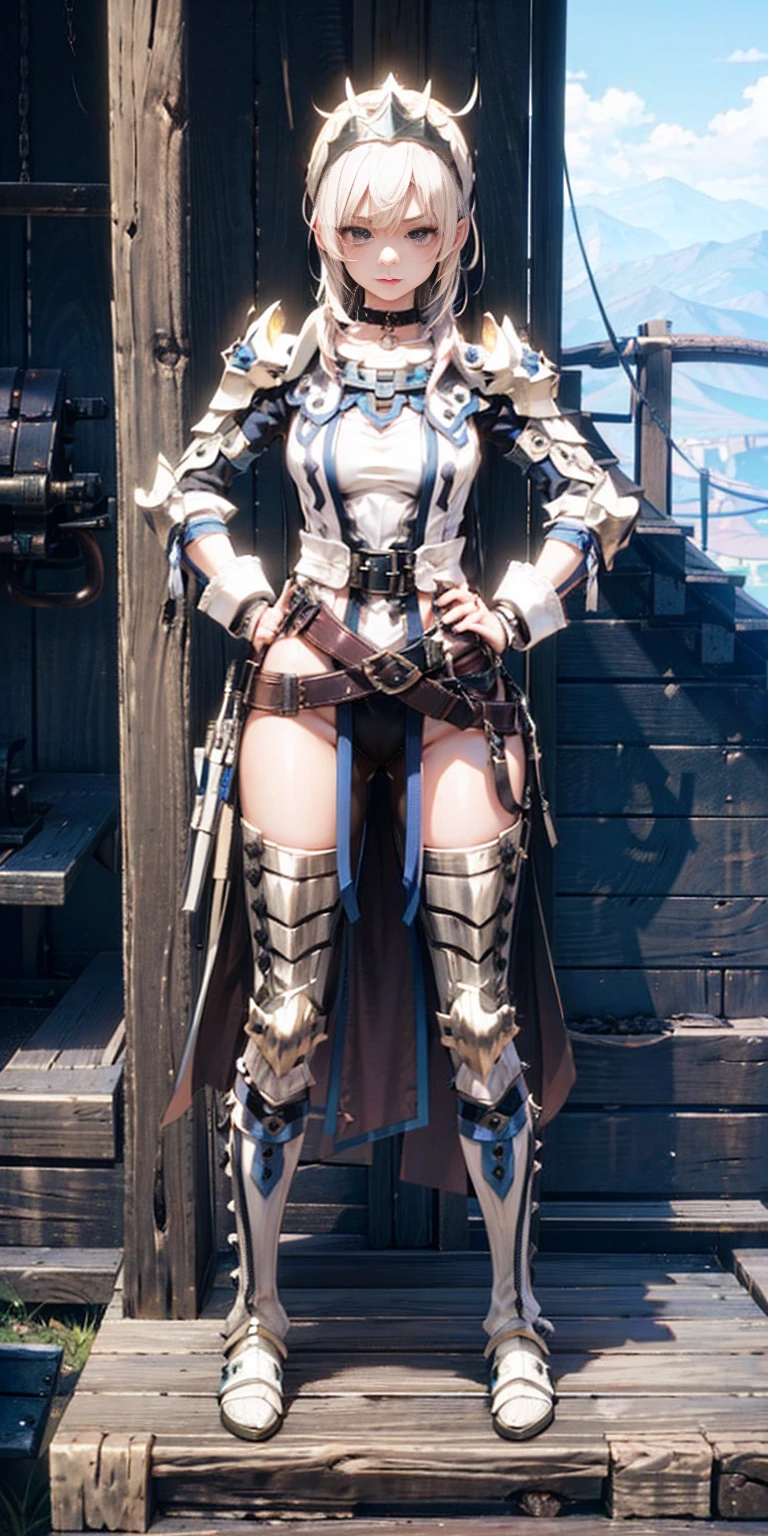 full body, whole body. 1solo (girl). slave fighter, loincloth standing, hands on hips full body, whole body. 1solo (girl). slave fighter, loincloth standing, hands on hips, metal sandals, backpack, choker, big belt, view from below, feet together, bracers, tiara