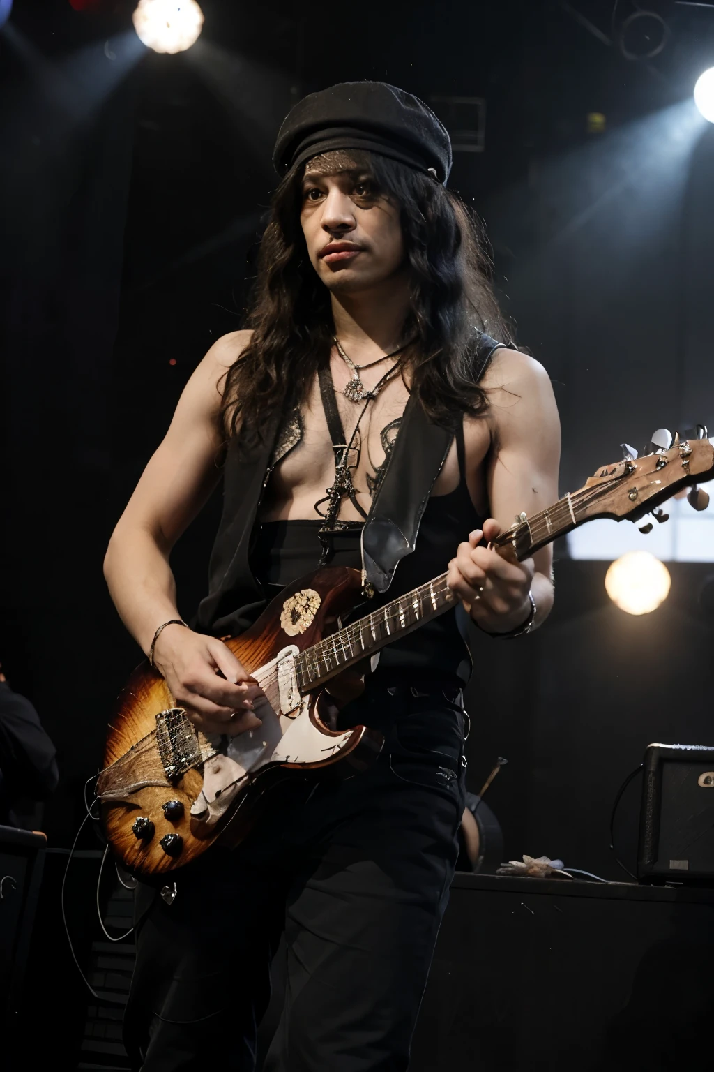 slash The guitarist from the band Guns and Roses stands on a magnificent stage
