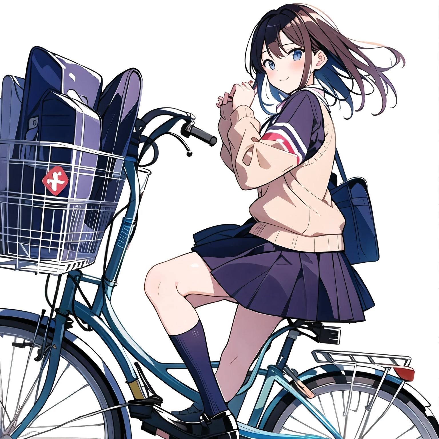 (masterpiece, highest quality:1.2), One girl riding a bicycle, alone、From the side、left side、Blank background、White background、