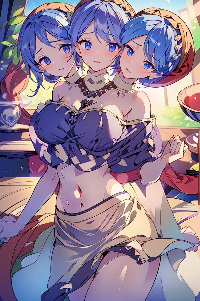 (masterpiece, best quality), best quality, (ultra-detailed), (3heads:1.5), 1girl, (doremy sweet:1.3), masterpiece, best quality, ultra quality, ultra resolution, ultra detail, black and white top, crop top, ((stomach)), midriff, ((groin)), black and white skirt, normal ears, shackles, dark blue hair, very long hair, wavy hair, sidelocks, dark blue eyes, very detailed eyes, parted lips, sweat, cute, toned belly, hand on own chest, eyelashes, (24 year old woman:1.3), (masterpiece:1.5), (best quality:1.5), (beautiful detailed), extremely detailed CG, extremely delicate and beautiful, depth of field, (finely detailed face), (perfect details:1.3), (mature female:1.3), wide pelvis, slender, large veiny breast, 16k resolution, highres, high quality, high definition, extremely detailed, masterpiece, dark blue hair, long hair, alluring presence, braid, short skirt, close up, big tits, young, red night cap,
