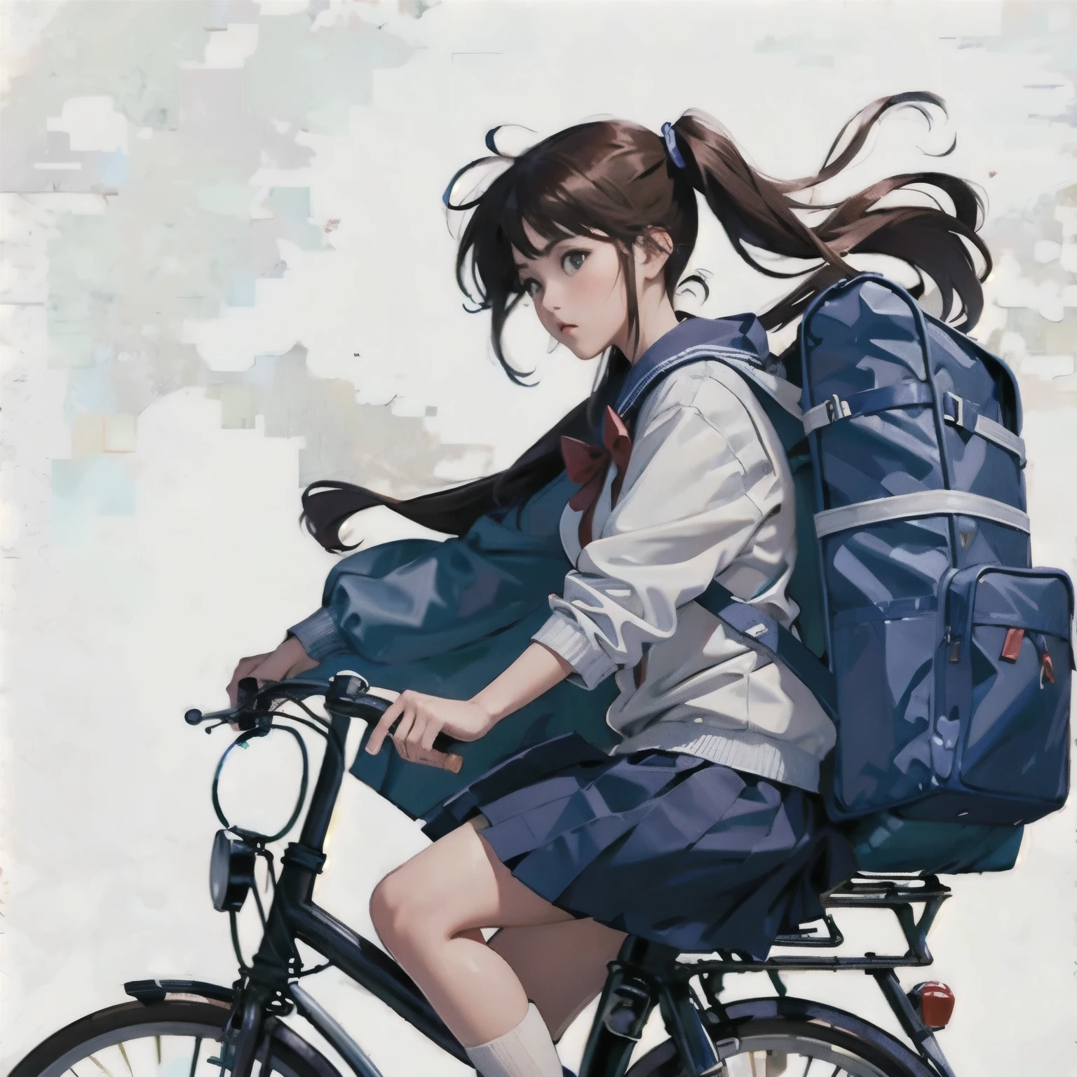(masterpiece, highest quality:1.2), One girl riding a bicycle, alone、From the side、left side、Blank background、White background、