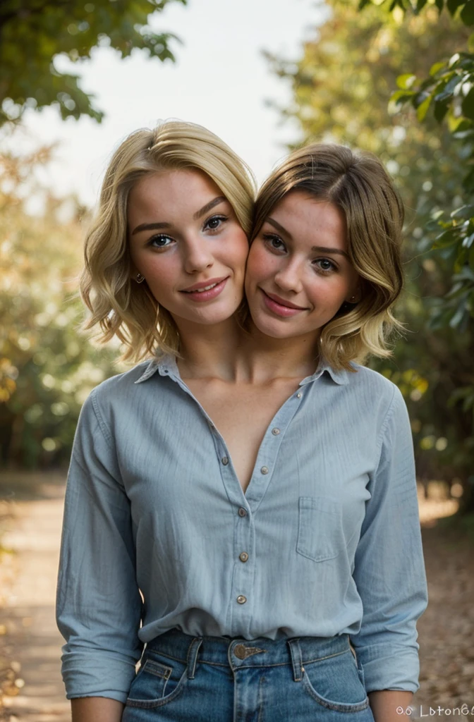 2heads, (one head adult:1.5), (one head young child:1.5), (female:1.5), (one blonde and one brunette:1.5)
