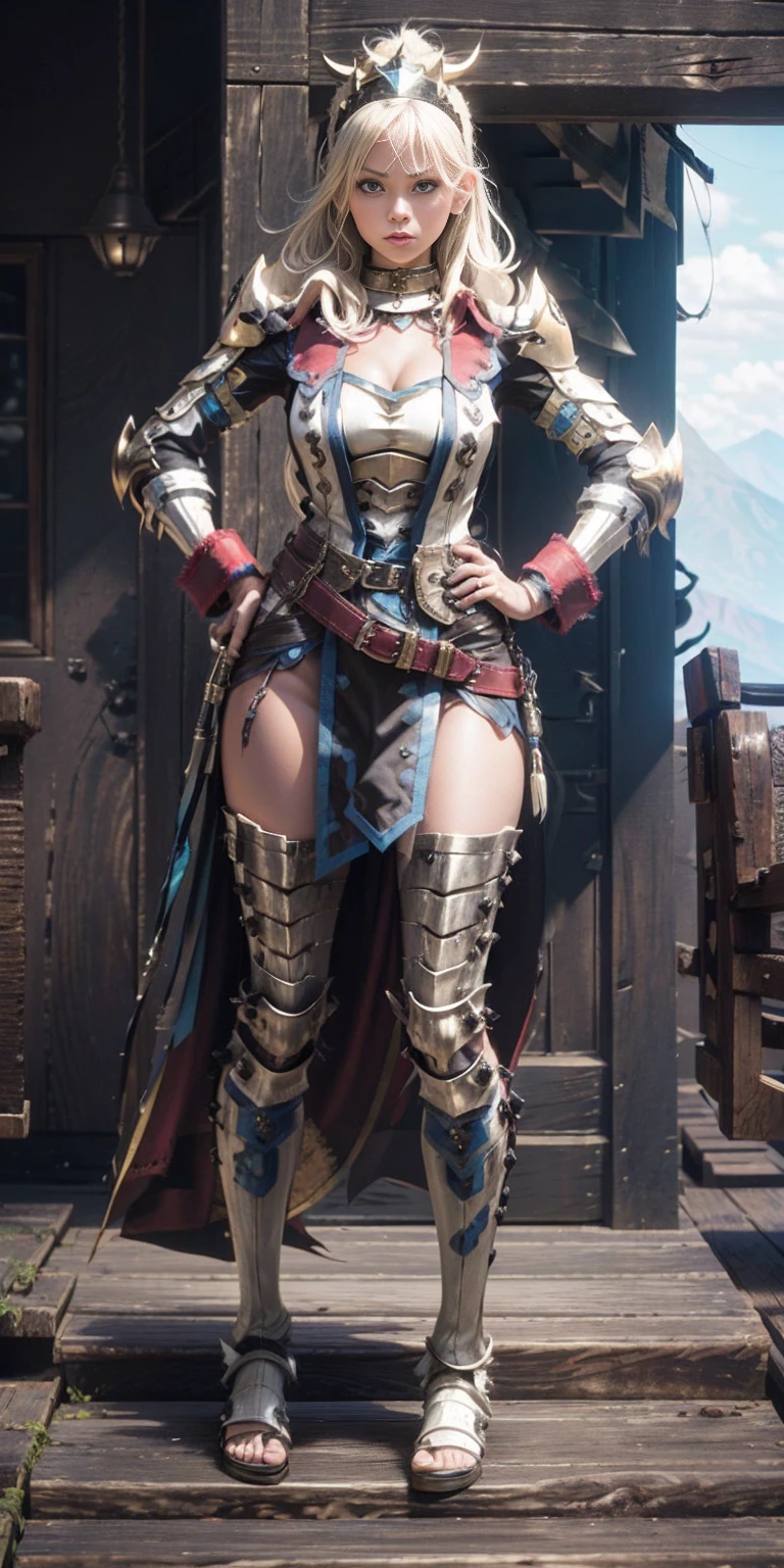 full body, whole body, 1solo (girl). slave fighter, loincloth standing, hands on hips slave fighter, loincloth standing, hands on hips, metal sandals, choker, big belt, view from below, feet together, bracers, tiara