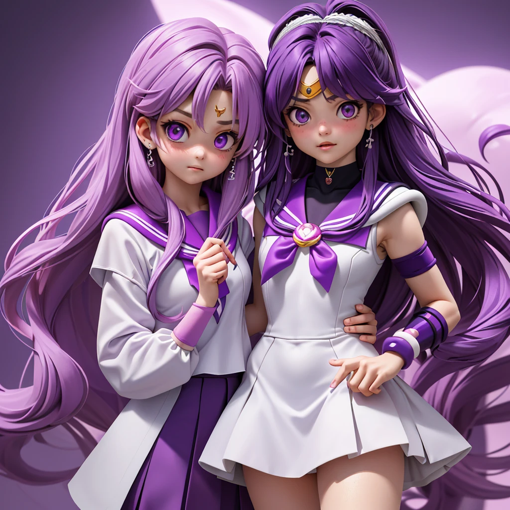 (Extreme complexity, two subjects)(subject 1: cryptic girl (CrptGrl), purple white gradient long hair, indifferent, kind, in her iconic outfit) and her companion Lisa (average Japanese woman, sailor scout outfit (small) looking embarrassed) examine a dragon's mouth and find a cavity
