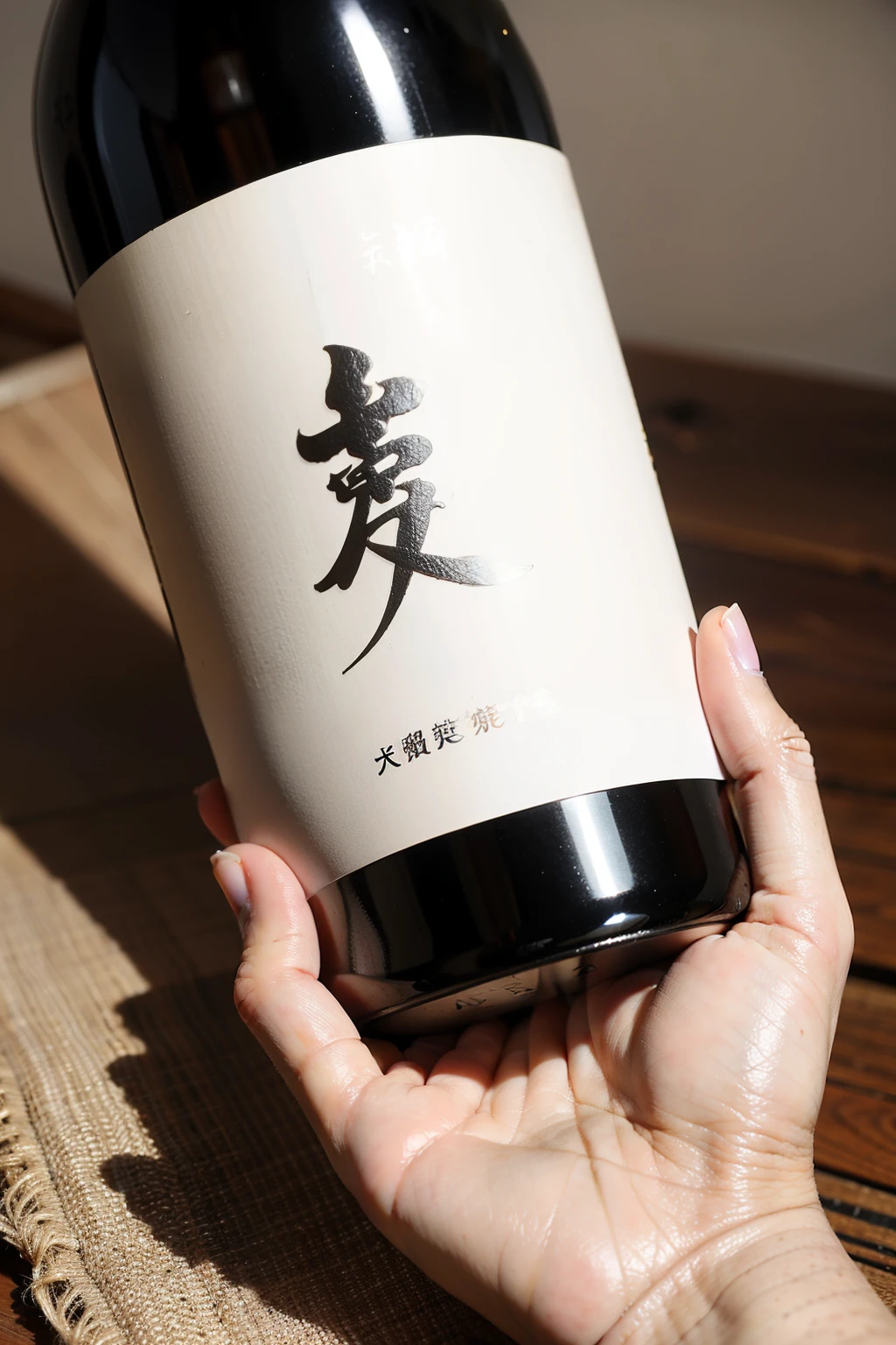 Sake,Minimalist style,JapanSake,Packaging white ceramic wine bottle,High-end,Minimalist style,Simplicity,Text Formatting,Japan,calligraphy,red seal,Exquisite gift box,Stage lighting,Front view,Close shot,clear,8K,Ultra HD