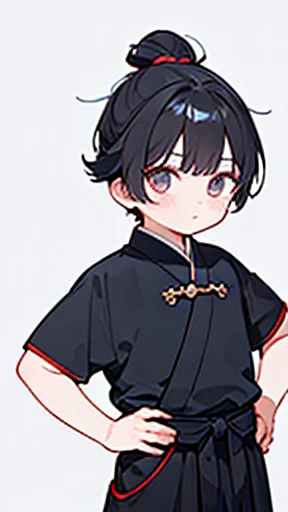 ancient China、ancient Chinaの衣装を着た少年、Intelligent boy、Looking into the camera、There is a topknot on the head.、Hanfu、Hanfu、Black Hair、Standing pose with hands on hips