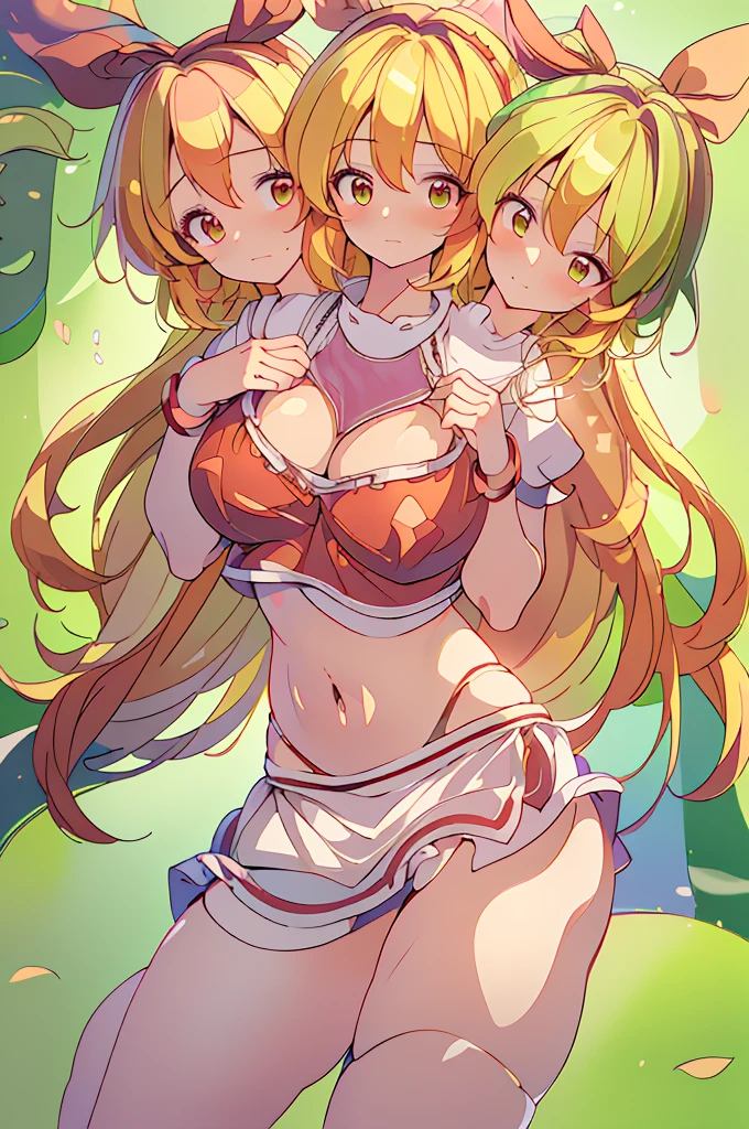 (masterpiece, best quality), best quality, (ultra-detailed), (3heads:1.5), 1girl, (ellen (touhou):1.3), masterpiece, best quality, ultra quality, ultra resolution, ultra detail, red top, crop top, ((stomach)), midriff, ((groin)), red skirt, normal ears, , blonde hair, very long hair, wavy hair, sidelocks, green eyes, parted lips, open belly, sweat, cute, toned belly, hand on own , eyelashes, (24 year old woman:1.3), (masterpiece:1.5), (best quality:1.5), (beautiful detailed, extremely detailed CG, extremely delicate and beautiful, depth of field, (finely detailed face), (perfect details:1.3), (mature female:1.4), wide pelvis, slender, large veiny , 16k resolution, highres, high quality, high definition, extremely detailed, masterpiece, best quality, blonde hair, long hair, alluring presence, braid, short skirt, close up, big , young, hairband, red hairband, waist apron,
