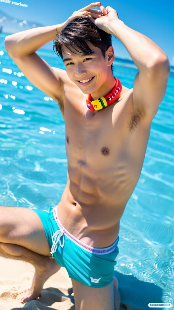 male Age 30 swimwear hawaii lifesaver smile
