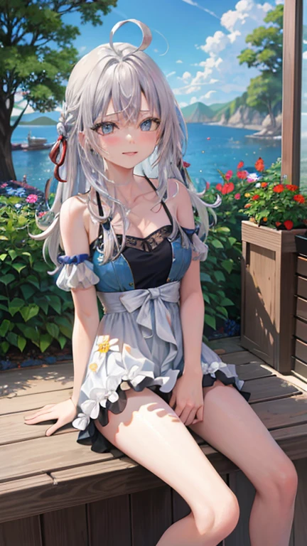 obra maestra,High quality CG illustration,Cinematic lighting effects.,Detalles faciales ultra detallados,ojos detallados,La mejor calidad en el mejor de los casos,Trabajo de nivel de obra maestra,Alyssa Kuru,1 chica,Bikini mariposa,Pelo largo y blanco,eOjos azules,Enfoque individual,desprecia a un espectador,Chapotea junto o en el mar。