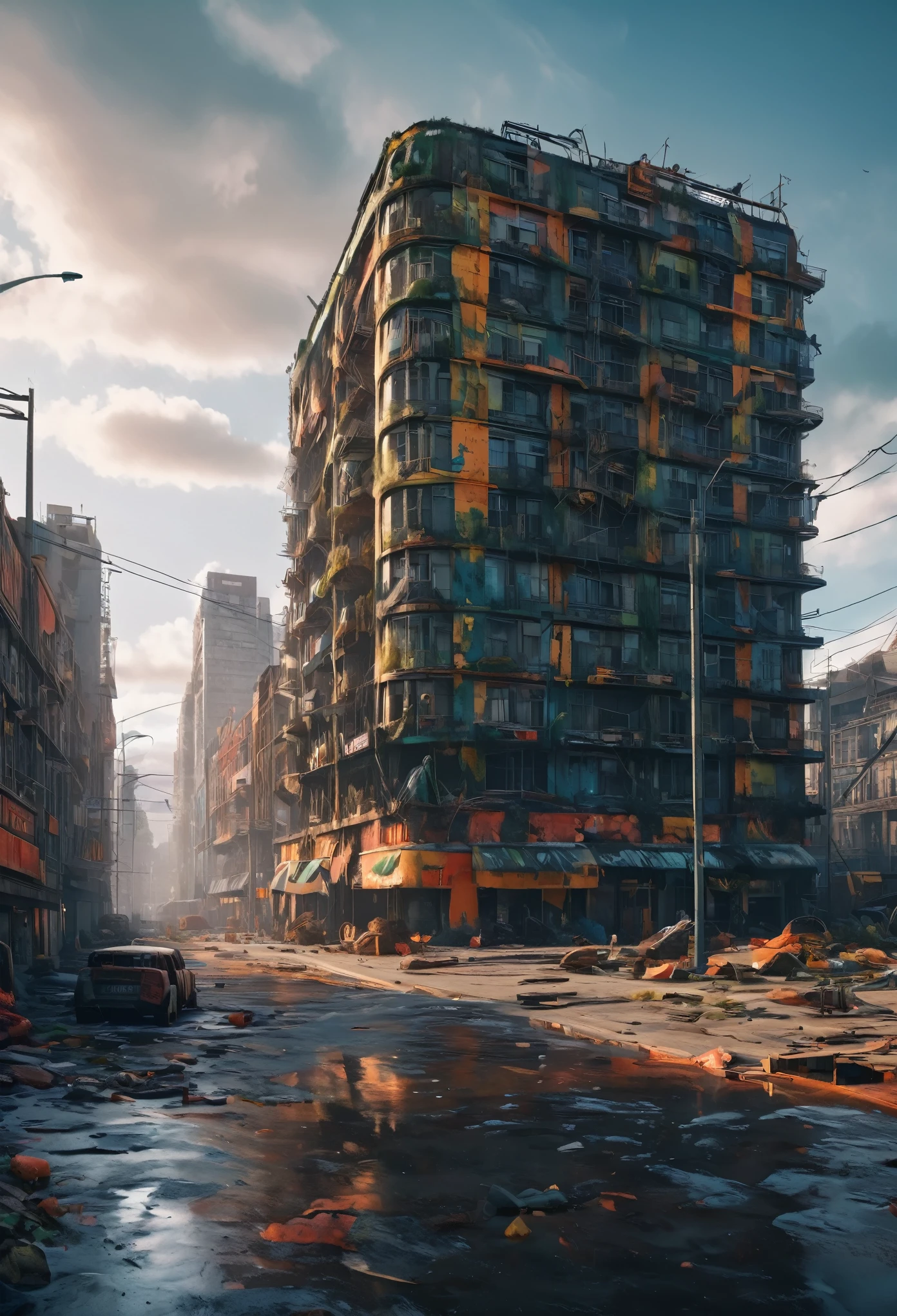 create an image demonstrating the style of ((Avant-Apocalypse)) style, Hyperrealism, 8K High Resolution, Vibrant colors, Sharp focus, Very detailed