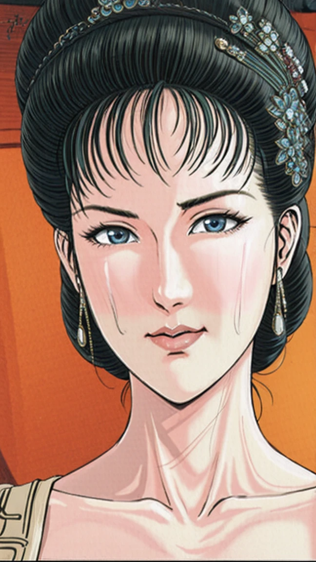 (best quality), (very aesthetic), (ultra-detailed), (best illustration),(a mature female),(NSFW),(perfect face),Suikoden,Mrs. Lin,((full_nude)),red cheek,sweating,skinny,chinese traditional bed room,lying on the bed,resting the back of the head on the pillow,first person view,From above