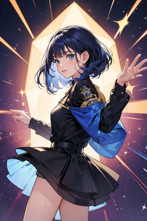 dark blue hair and light brown eyes SPARKLE; GLITTER