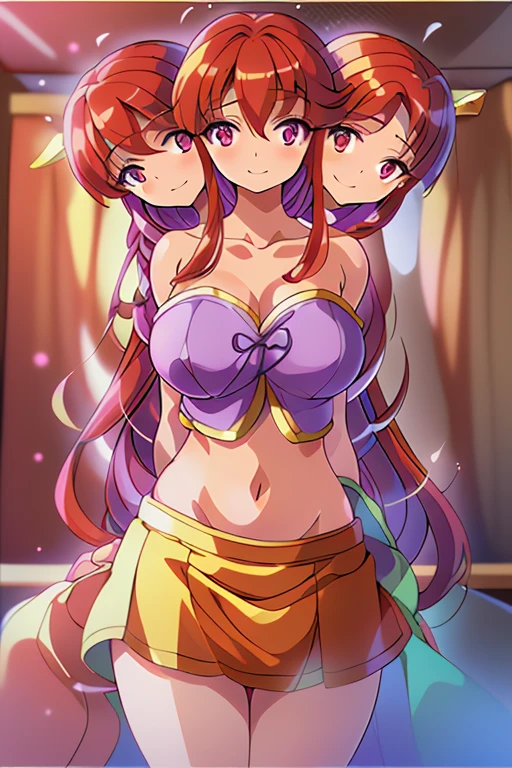 (masterpiece, best quality), best quality, (ultra-detailed), (3heads:1.5), 1girl, (kotohime:1.3), masterpiece, best quality, ultra quality, ultra resolution, ultra detail, purple top, crop top, ((stomach)), midriff, ((groin)), exposed open belly, purple skirt, normal ears, shackles, red hair, very long hair, wavy hair, sidelocks, red eyes, detailed eyes, pupils, parted lips, open belly, sweat, cute, toned belly, hand on own chest, eyelashes, (25 year old woman:1.3), (masterpiece:1.5), (best quality:1.5), (beautiful detailed), extremely detailed CG, extremely delicate and beautiful, depth of field, (finely detailed face), (perfect details:1.2), (mature female:1.3), wide pelvis, slender, large veiny breast, 16k resolution, highres, very high quality, very high definition, extremely detailed, masterpiece, red hair, long hair, alluring presence, braid, short skirt, close up, big tits, young,
