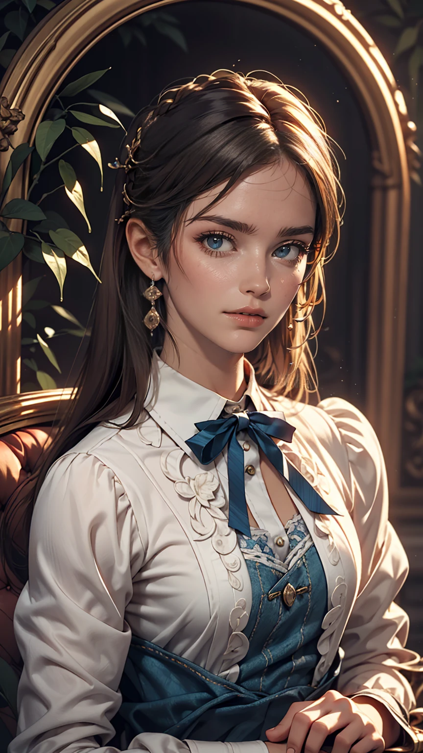 One girl, masterpiece, highest quality, 8k, Detailed skin texture, Detailed cloth texture, Beautifully detailed face, Intricate details, Super detailed, Alice in Wonderland, (A ribbon on her head:1.1), Upper Body