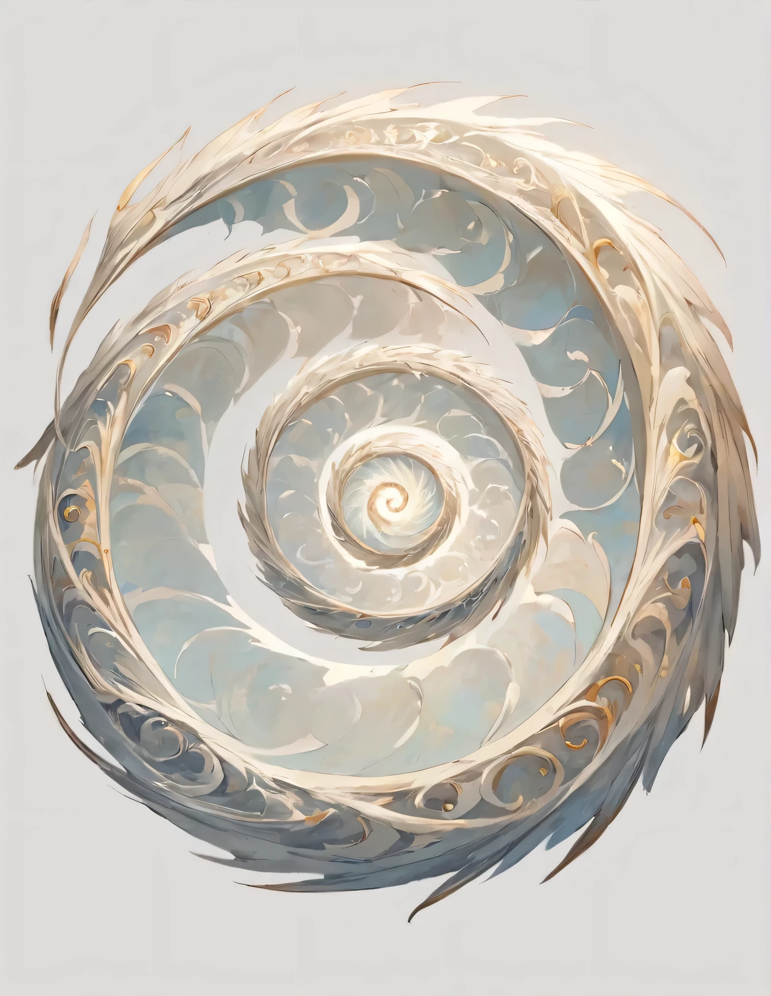masterpiece, best quality, official art, painting, smal 2D icon of wind in a spiral shape, grey and white, medieval fantasy art style, simple light background, 8k, zoomed out