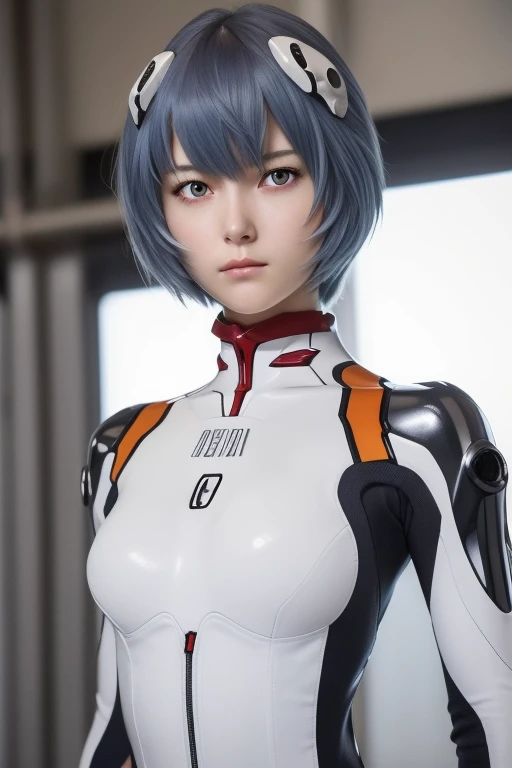 (masterpiece:1.2), highest quality, (Beautiful details:1.6), Detailed Photos, (Perfect hands, Accurate anatomy), Natural light, 
rei ayanami, Evangelion, One Woman, A sad expression, Looking into the distance, 
Red Eyes, Red Eyes, (Her eyes are crimson:1.6), The mouth is slightly open, Cyan-colored hair, Smooth Hair, fine hair, short hair, 
Semi-elliptical head interface, Small headset, Separate left and right headgear, Oval Headset, 
bodysuit, Complete plug suit, Simple plug suit, White-based bodysuit, Smooth bodysuit, 
Inside the hangar, 大きなInside the hangar, 