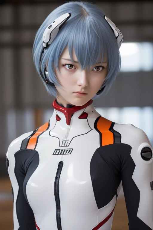 (masterpiece:1.2), highest quality, (Beautiful details:1.6), Detailed Photos, (Perfect hands, Accurate anatomy), Natural light, 
rei ayanami, Evangelion, One Woman, A sad expression, Looking into the distance, 
Red Eyes, Red Eyes, (Her eyes are crimson:1.6), The mouth is slightly open, Cyan-colored hair, Smooth Hair, fine hair, short hair, 
Semi-elliptical head interface, Small headset, Separate left and right headgear, Oval Headset, 
bodysuit, Complete plug suit, Simple plug suit, White-based bodysuit, Smooth bodysuit, 
Inside the hangar, 大きなInside the hangar, 