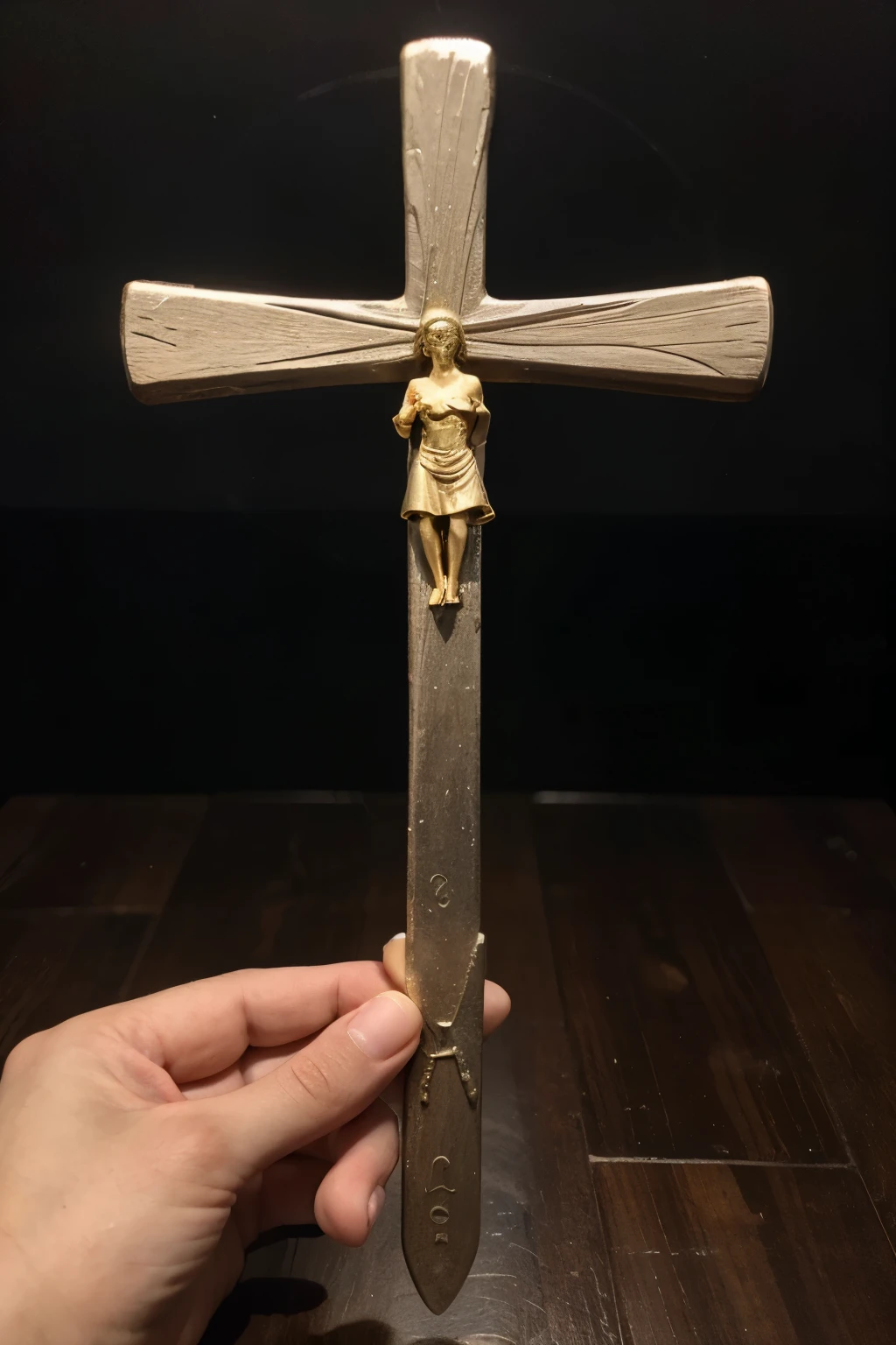 Develop a symbol that combines the image of a hook with the shape of a cross, representando o tema "Pescadores de Homens". The symbol must be simple, mas significativo, capturing the essence of the Christian message of evangelism. Considere os seguintes elementos:

Forma da Cruz: Use a traditional Christian cross as the main structure of the symbol. The cross must be recognizable at first sight.

Incorporation of the Hook: Integre um anzol de pesca no design da cruz. O anzol pode ser parte de uma das barras da cruz ou estar sobreposto de forma criativa. The goal is for the hook to be visible and clearly identifiable.

Estilo e Simplicidade: Mantenha o design limpo e minimalista, evitando muitos detalhes que possam distrair. The symbol must be easily reproducible in different sizes and on various materials (Print, bordado, etc.).

Significado e Mensagem: A imagem deve transmitir a ideia de "Pescadores de Homens", which refers to Jesus&#39; call to his disciples to spread his message. The hook symbolizes the action of "pescar" souls for faith.

Cores (Opcional): Se desejar incluir cores, opt for traditional and symbolic tones such as gold (representando a realeza e a divindade) ou o azul (symbolizing faith and heaven).

