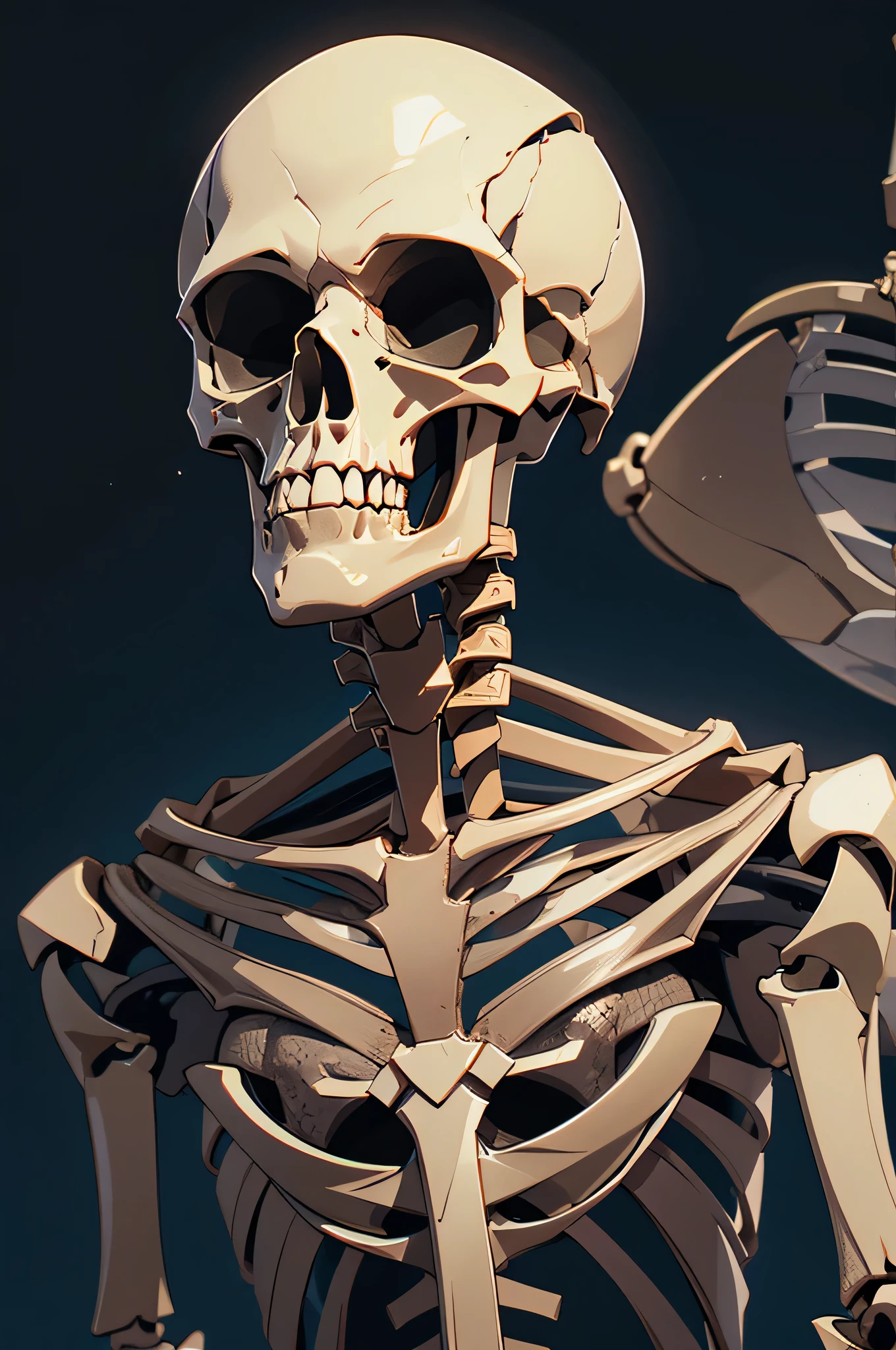 human skeleton, full bones, no humanoids, dark background, jaw open, skull, bones, full