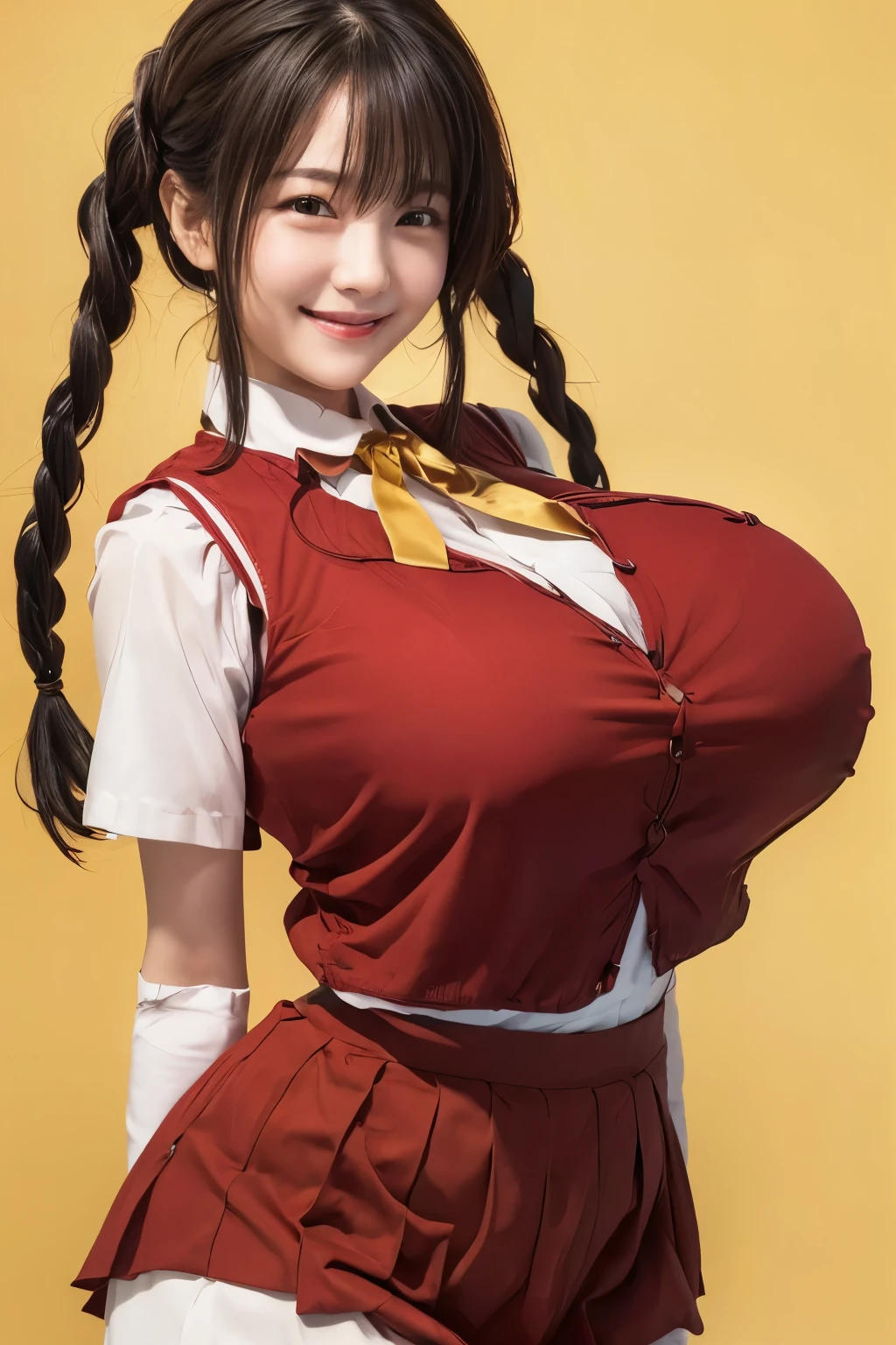 highest quality, masterpiece, Ultra-high resolution, (Reality: 1.4), Original photo, 1 woman, mature, happy smile, short hair, plump body, , Cinema Lighting, from below