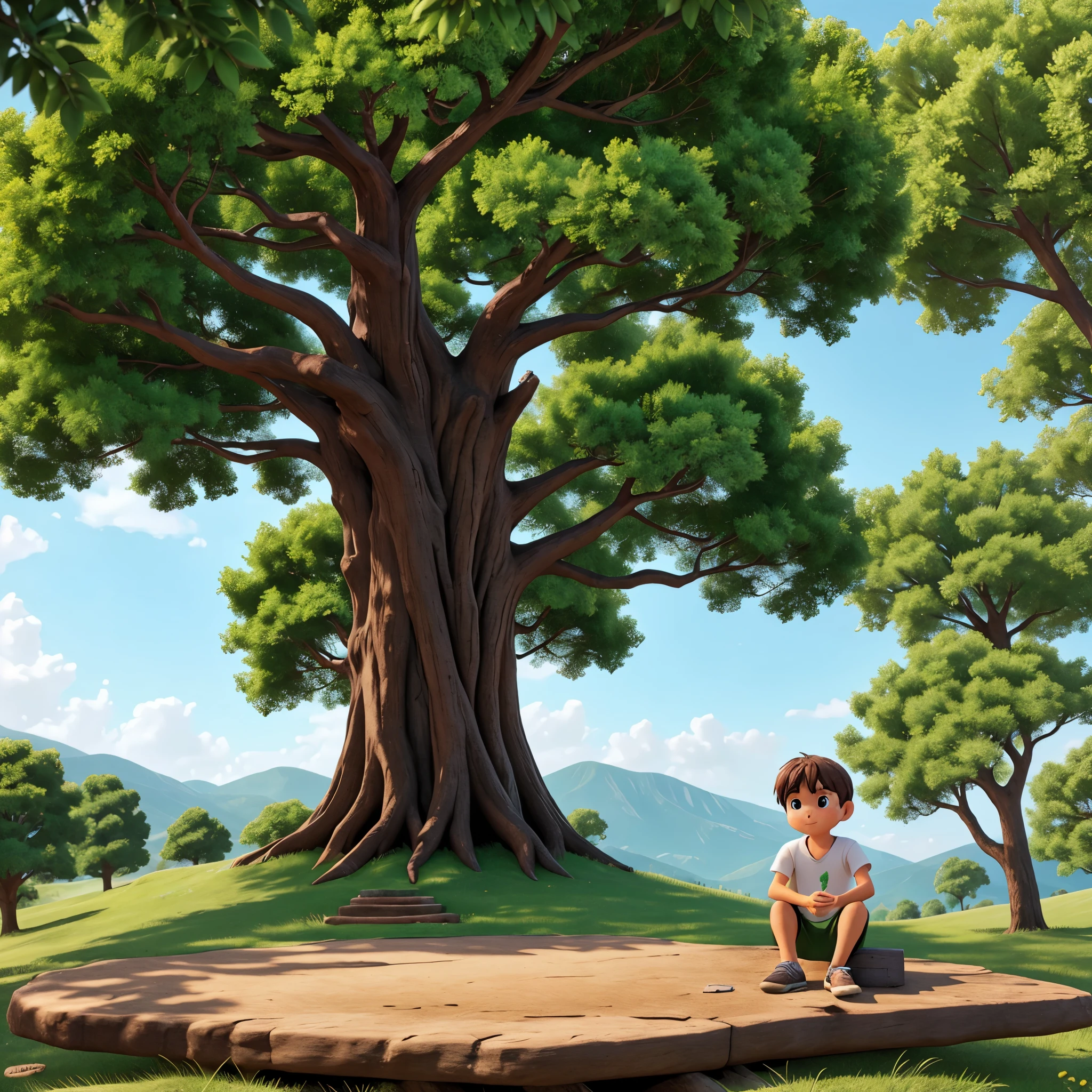 Create an image of a sitting at the top of a tree.