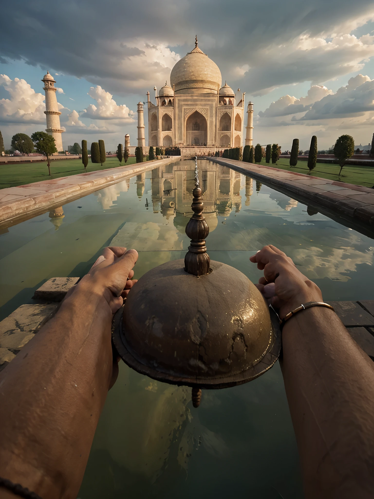 Create the Taj Mahal with cloudy and rainy season