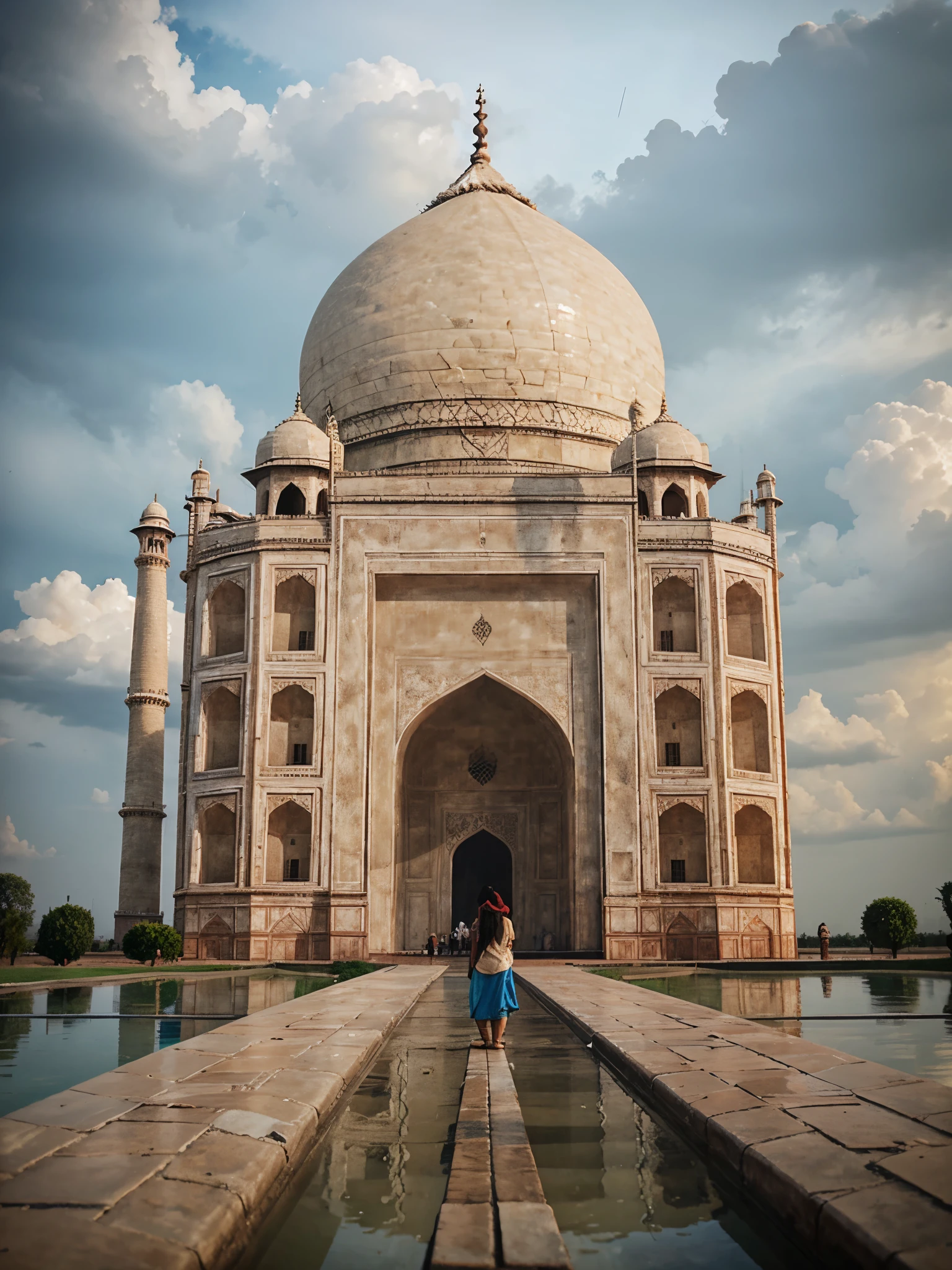 Create the Taj Mahal with cloudy and rainy season 