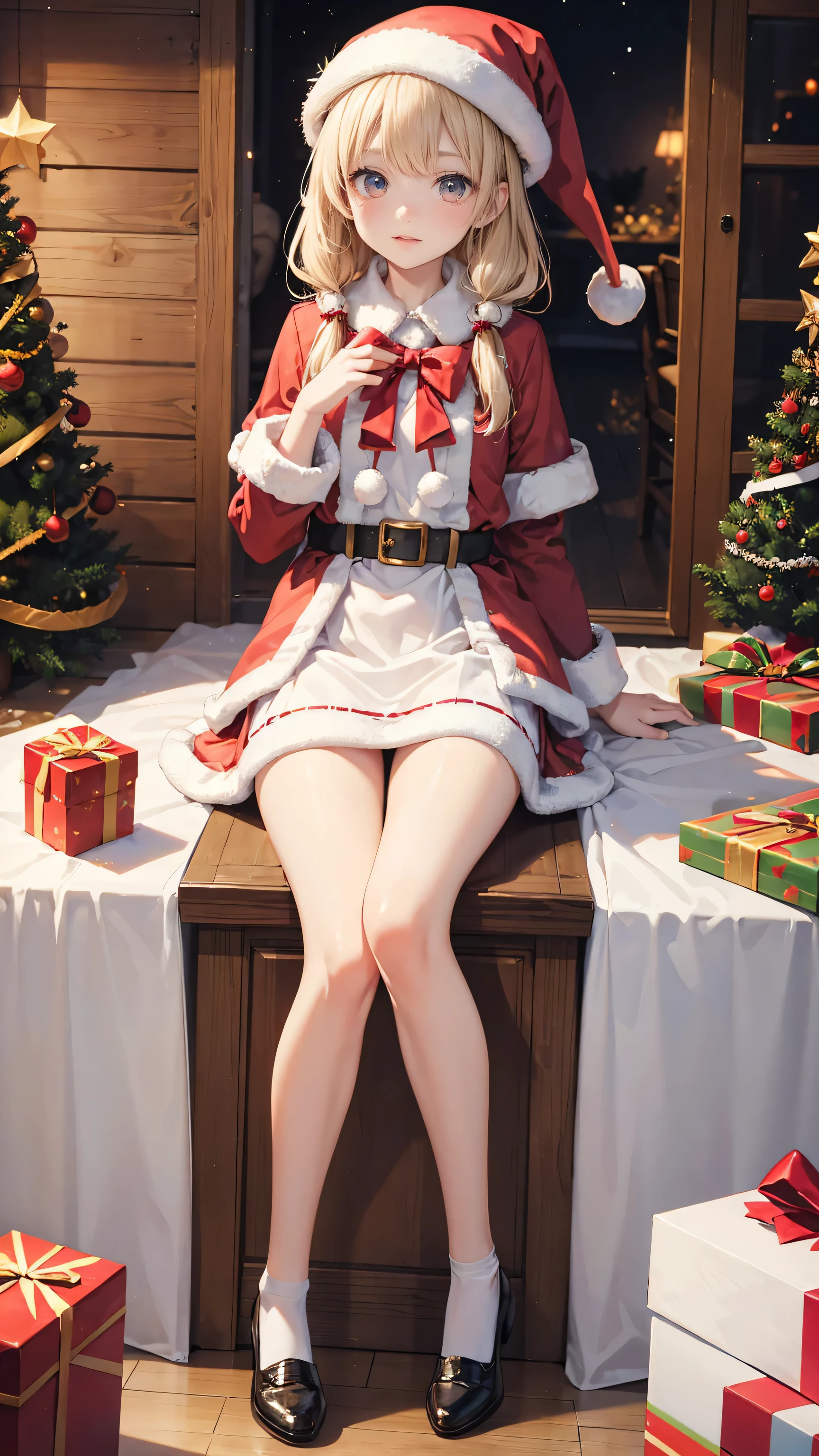 Very cute white-skinned 12-year-old Santa Claus girl、