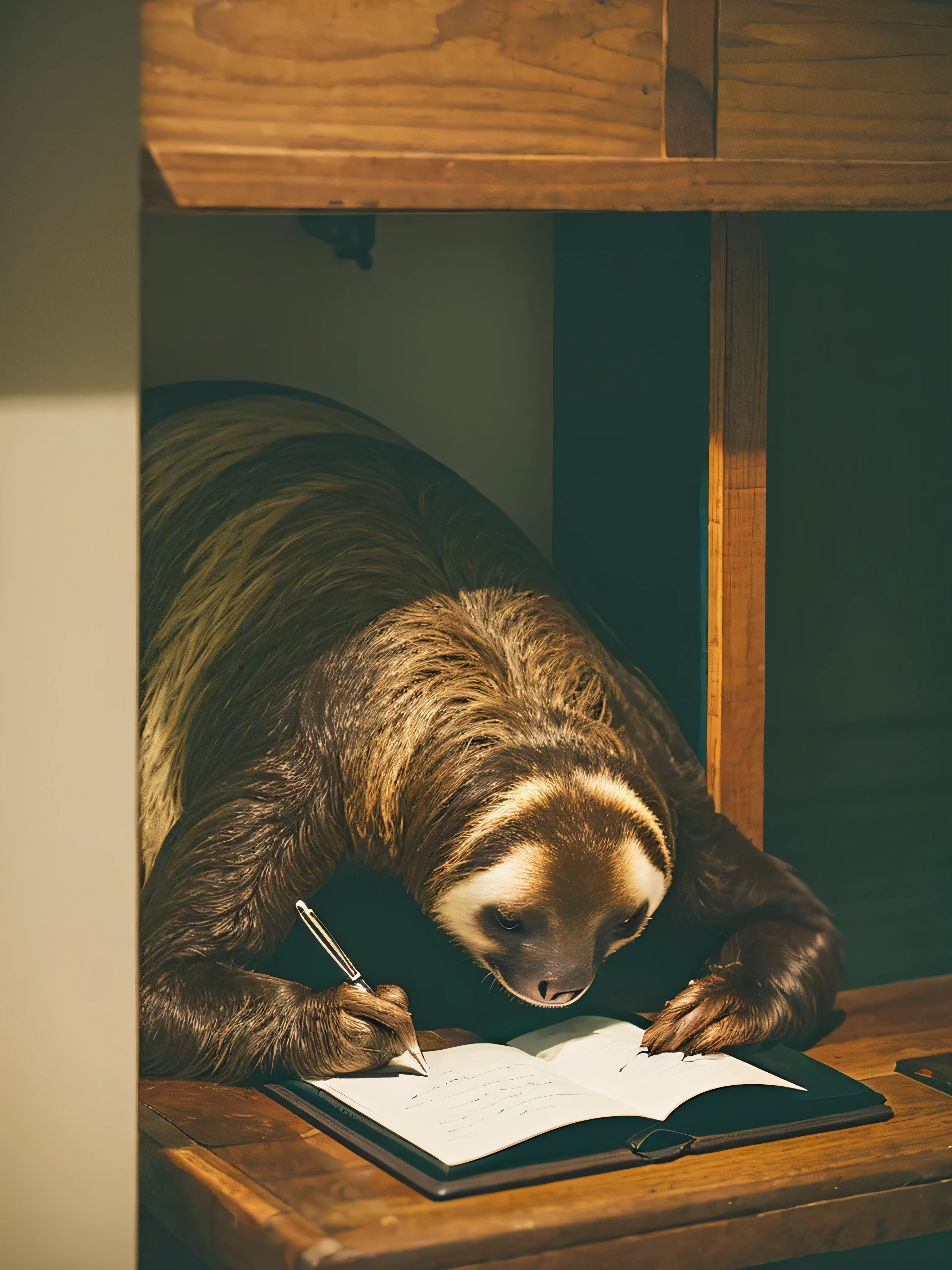Illustration of a sloth writing in a notebook