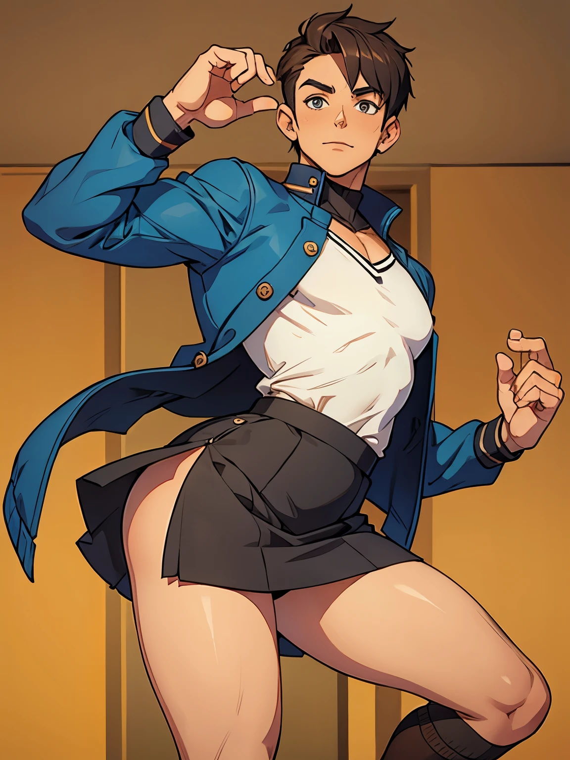 masterpiece, best quality, ultra-detailed, illustration, an extremely delicate and beautiful,high resolution, ultra-detailed,,perfect face,slender perfect body, Tight belly,Toned buttocks,Constricted waist,,(blazer school uniform:1.7),(in library:1.3),,glasses,(girl read a book:1.5),(brown hair:1.2),(very short hair),(braided hair),(smile),(shirt comes off:1.5),(very long hair), shy daughter, ature,(large breasts),( sweaty skin:1.2),(front view:1.5),white panties,(show off panties),(spread legs)